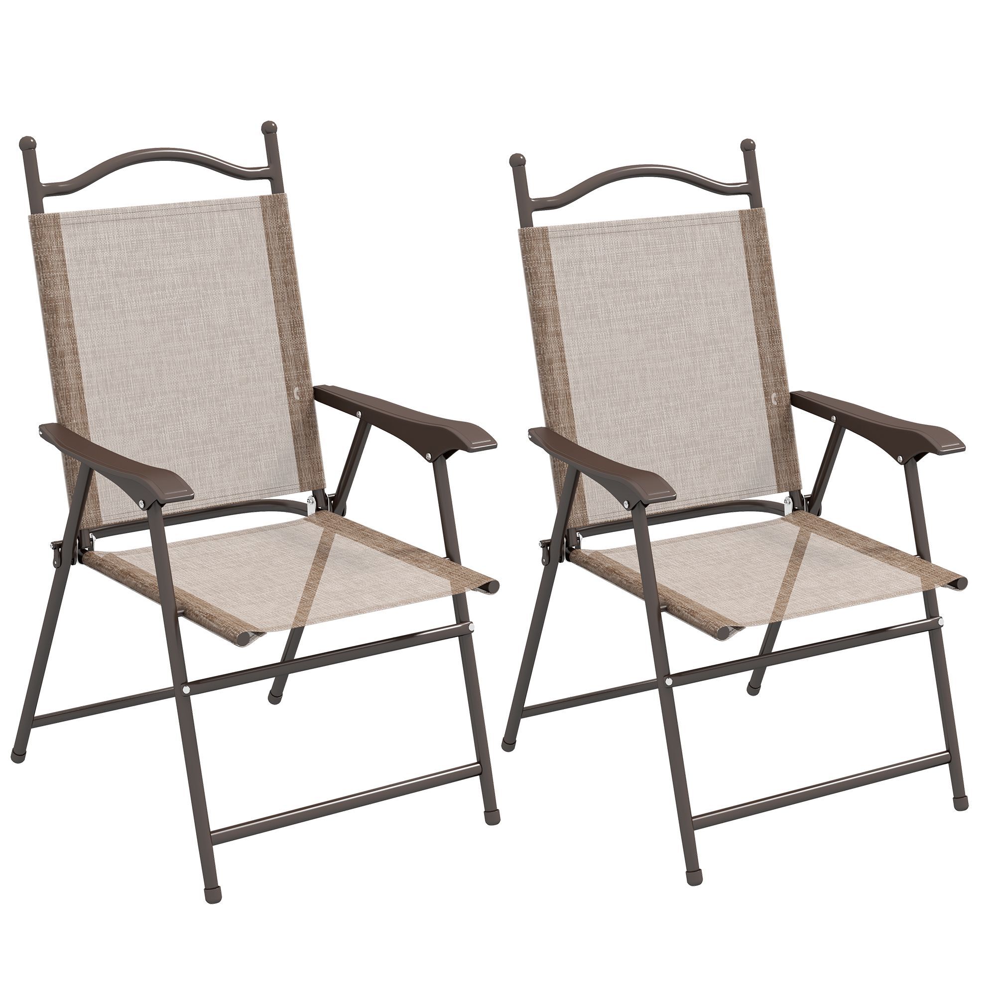 Outsunny Set Of Two Folding Garden Chairs, With Fabric Mesh Seats - Mixed Brown