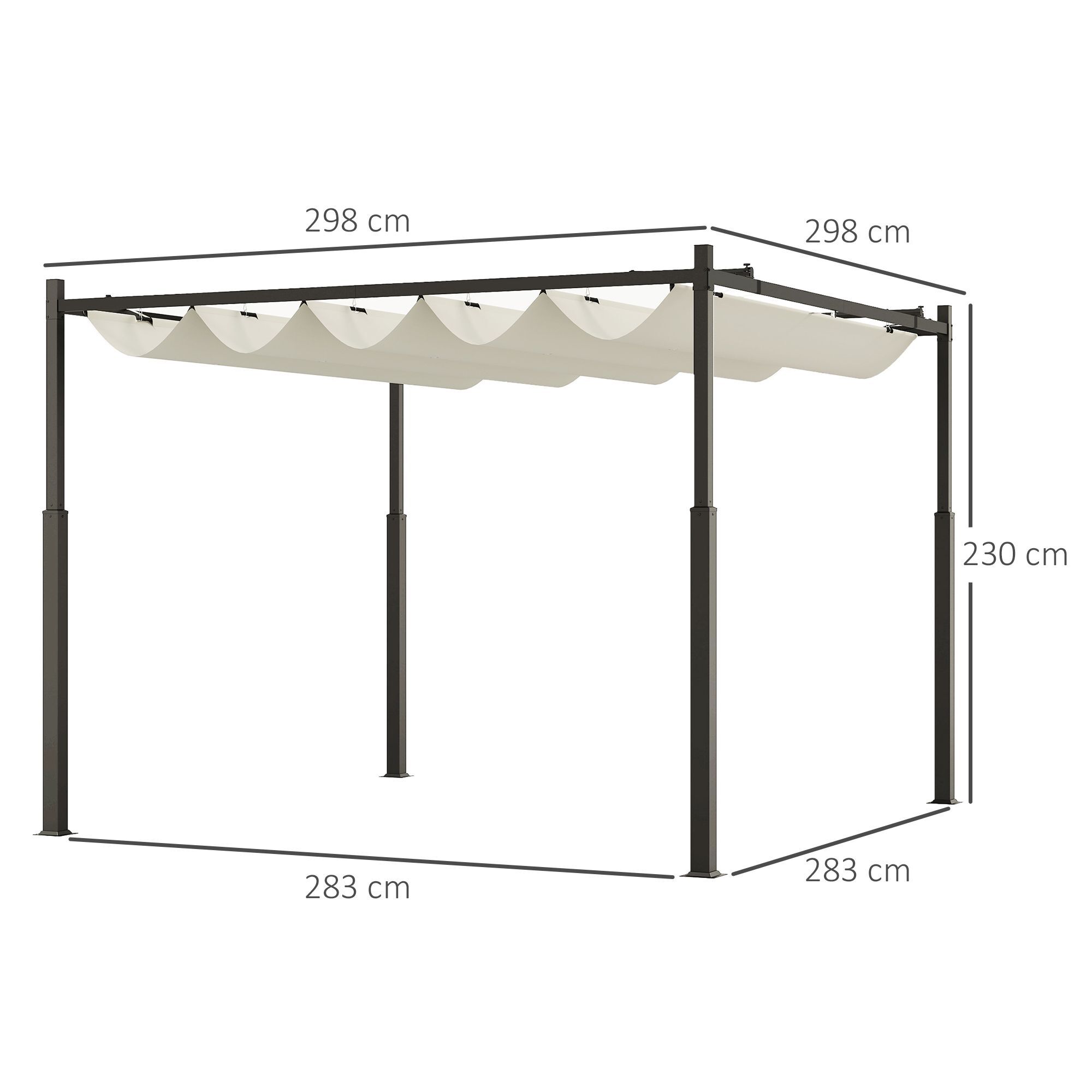 Outsunny 3 X 3(m) Garden Pergola With Retractable Roof And Magnetic Fixture, Outdoor Pergola Kit Sun Shade Canopy, Upf30+, 80mm Metal Column, Cream White
