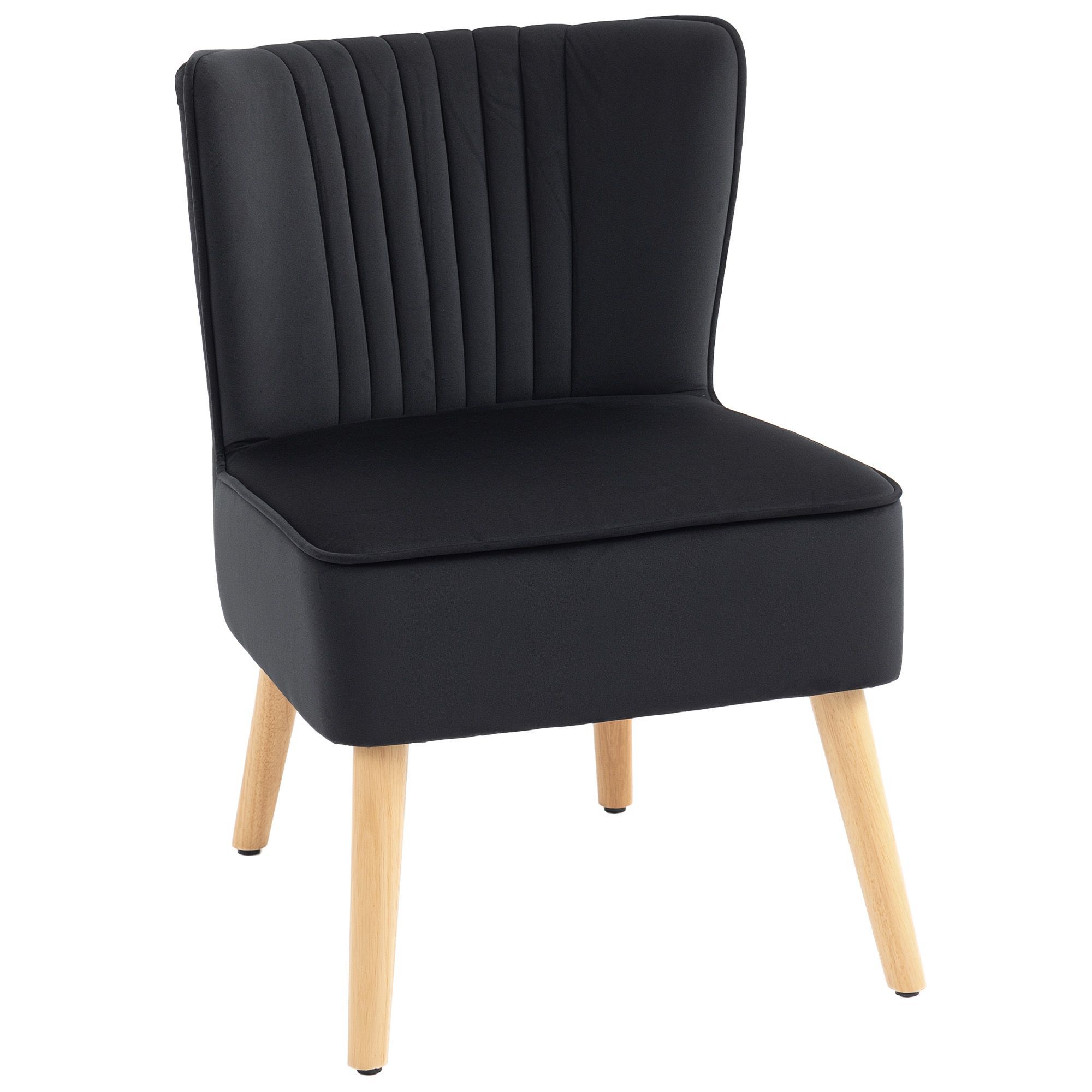 Homcom Modern Accent Chair, Fabric Living Room Chair With Rubber Wood Legs And Thick Padding, Black
