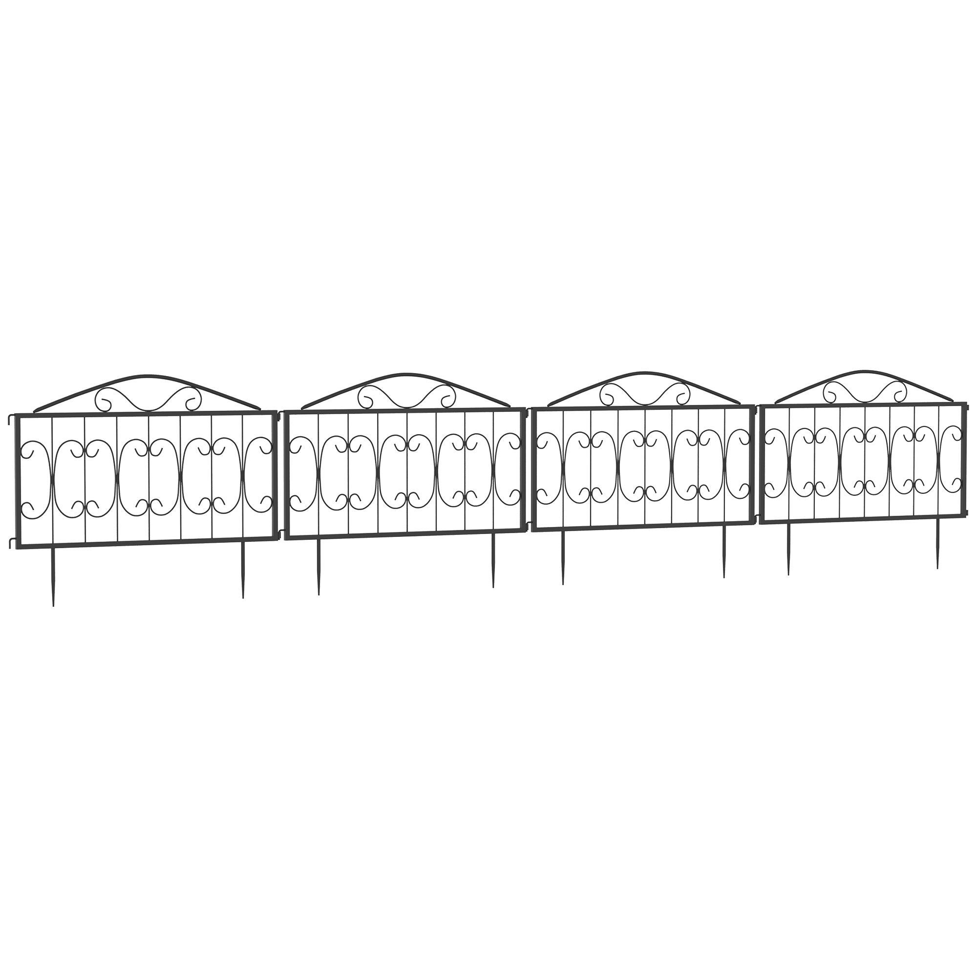 Outsunny Decorative Garden Fencing, 4pcs Outdoor Picket Fence Panels, Rustproof Metal Wire Landscape Flower Bed Border Edging Animal Barrier, Black