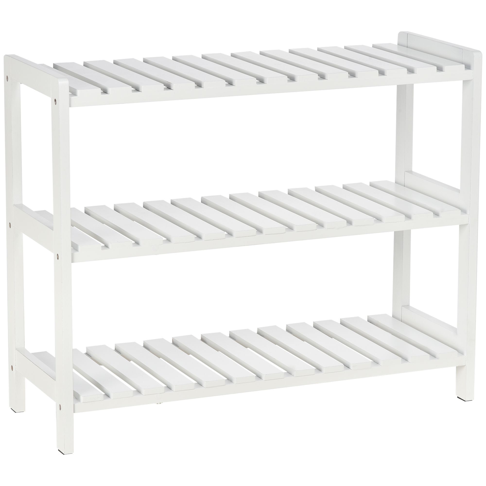 Homcom 3-tier Shoe Rack Wood Frame Slatted Shelves Spacious Open Hygienic Storage Home Hallway Furniture Family Guests 70l X 26w X 57.5h Cm - White