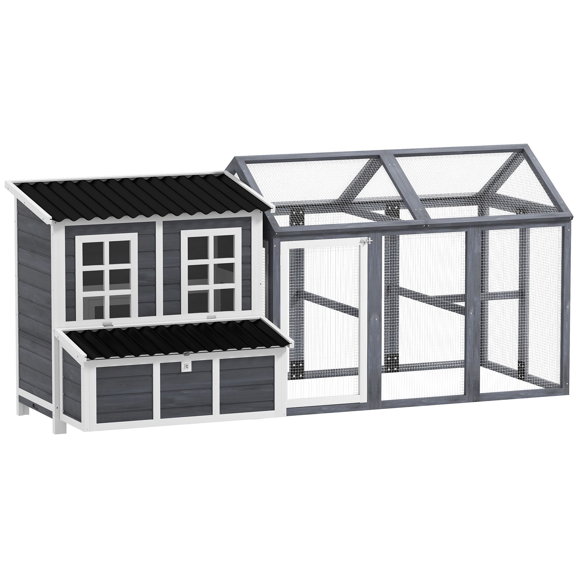 Pawhut 2-piece Wooden Chicken Coop And Run Set, Poultry Run Cage With Nesting Box, Slide-out Tray, Roof, Perch