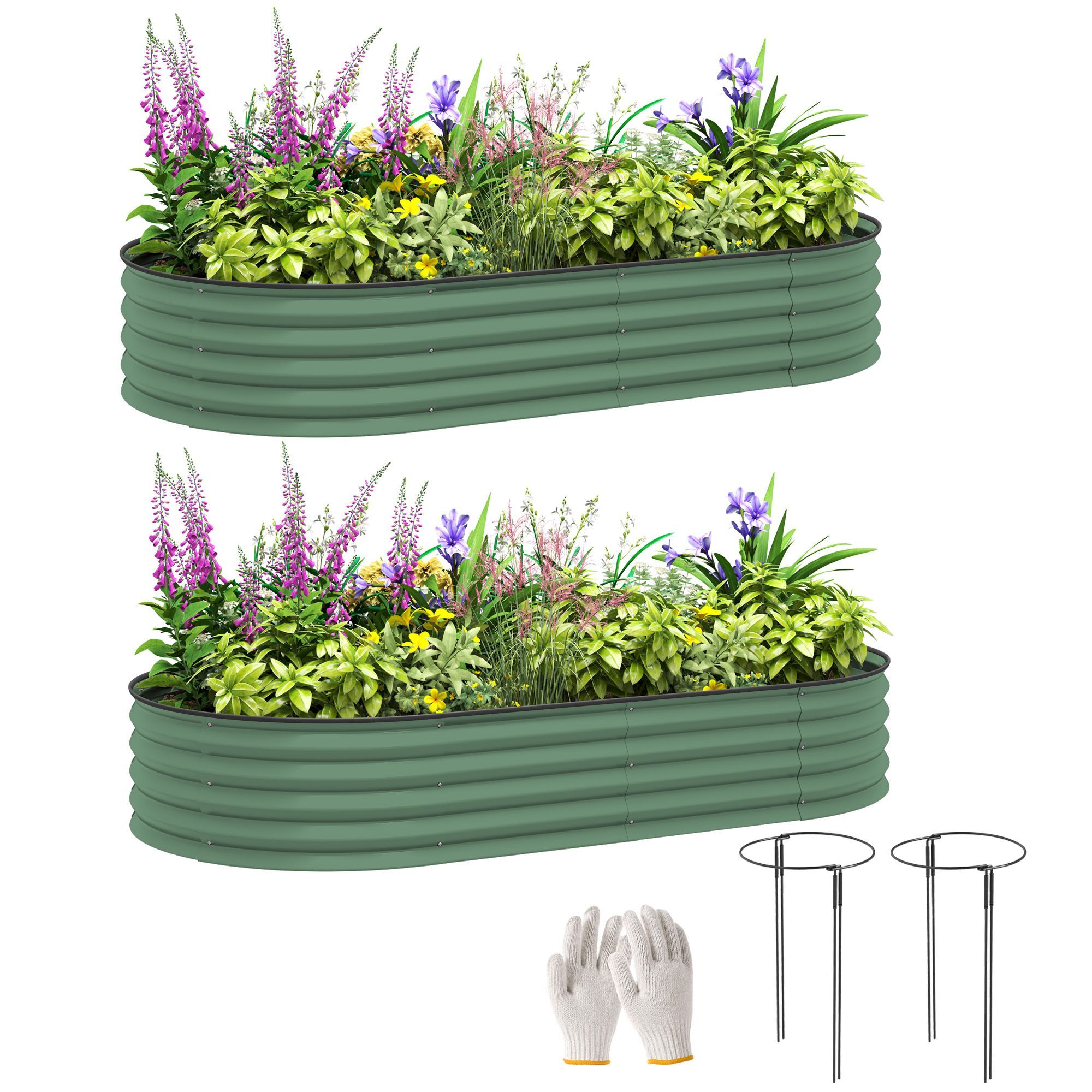 Outsunny Set Of Two 181 X 93cm Steel Planters - Green