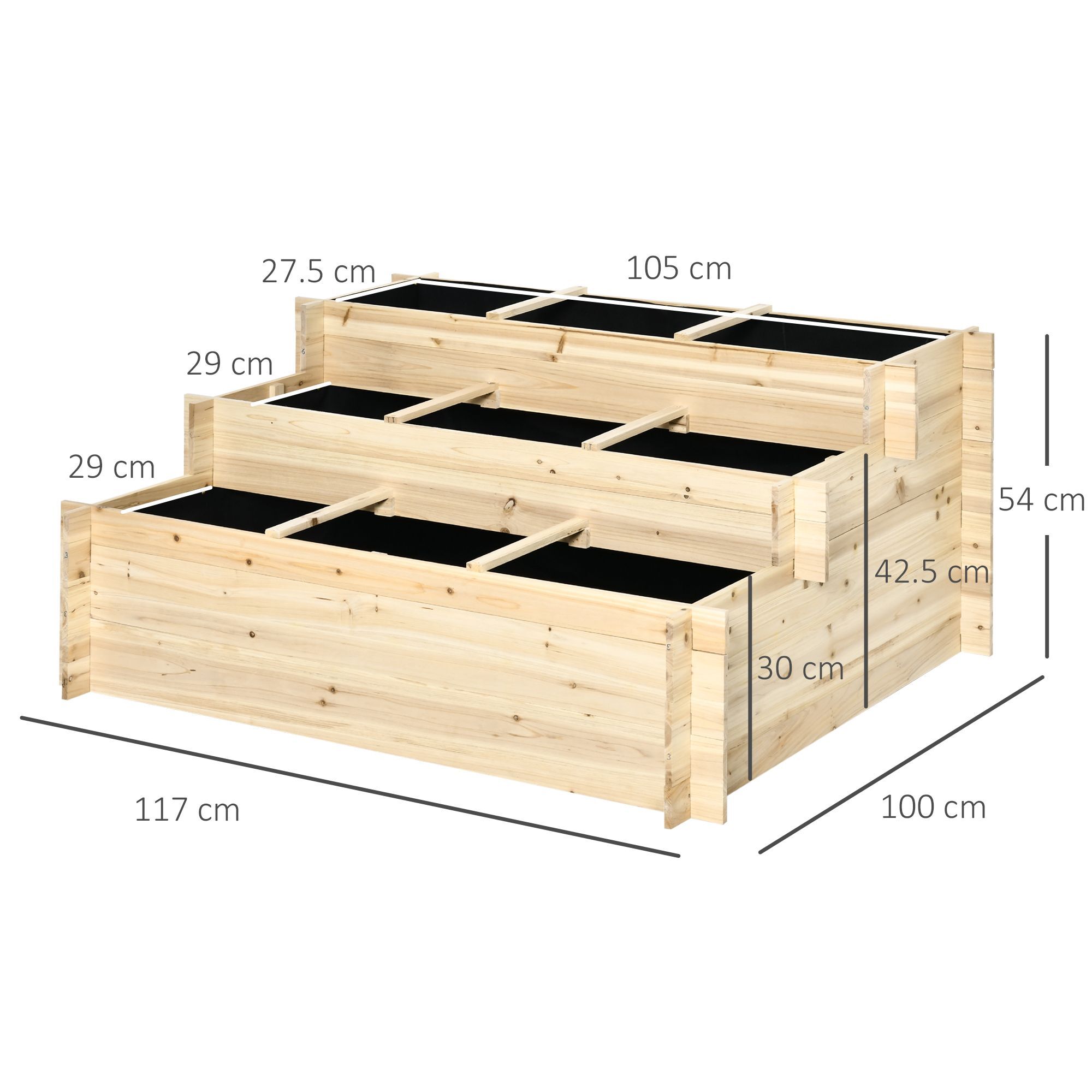 Outsunny 3 Tier Raised Garden Bed Elevated Planter Flower Box With 9 Grow Grids And Non-woven Fabric For Vegetables, Flower, Herb