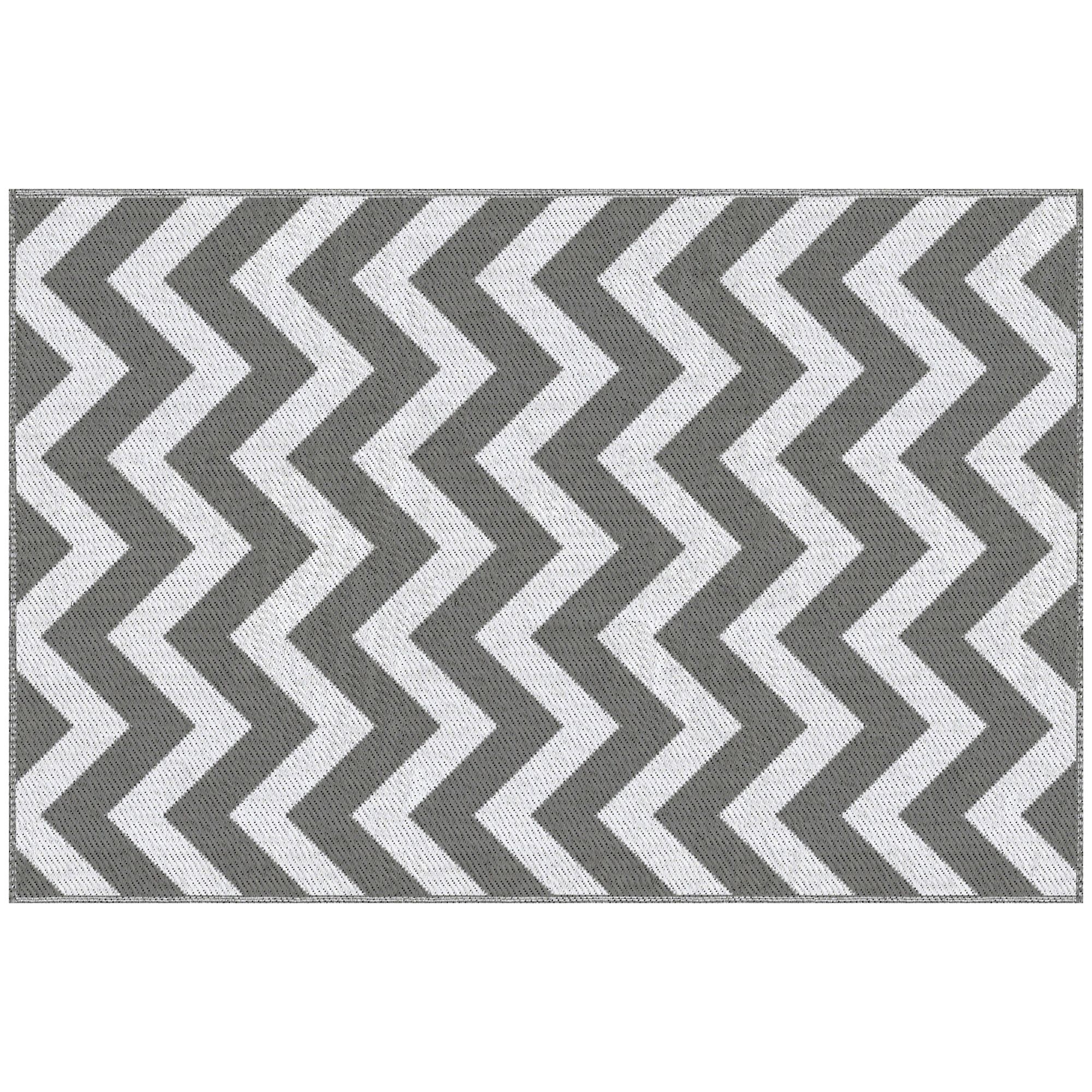 Outsunny Reversible Outdoor Rug, 1.2 X 1.8m Patio Carpet, Waterproof Plastic Rug For Garden, Deck, Picnic, Beach, Camping, Grey And White