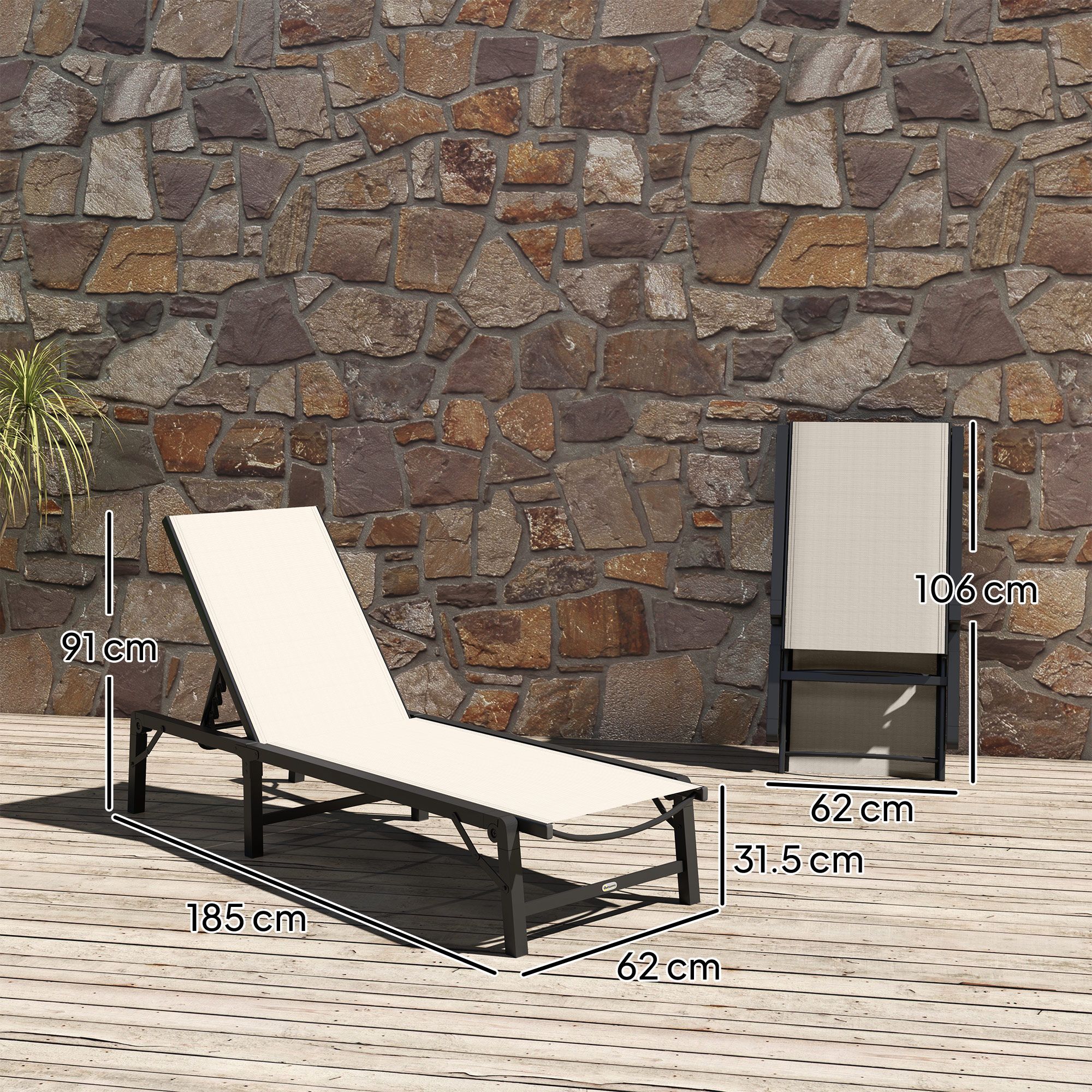 Outsunny Folding Sun Lounger, 5-position Adjustable Garden Chaise Lounge Sunbed, Steel Frame Reclining Chair For Beach, Porch, Patio, Camping, Khaki