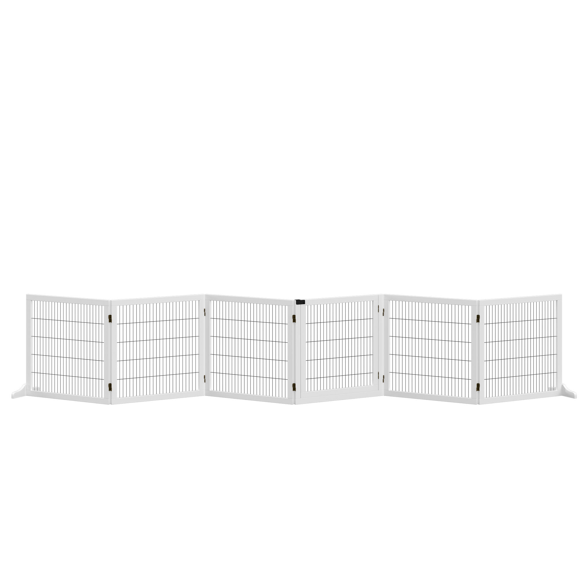 Pawhut Pet Gate Wooden Dog Safety Barrier, Freestanding Foldable Fence, W/ 6 Panels, 2 Support Feet, House Doorway Stairs, Small & Medium Dogs, White