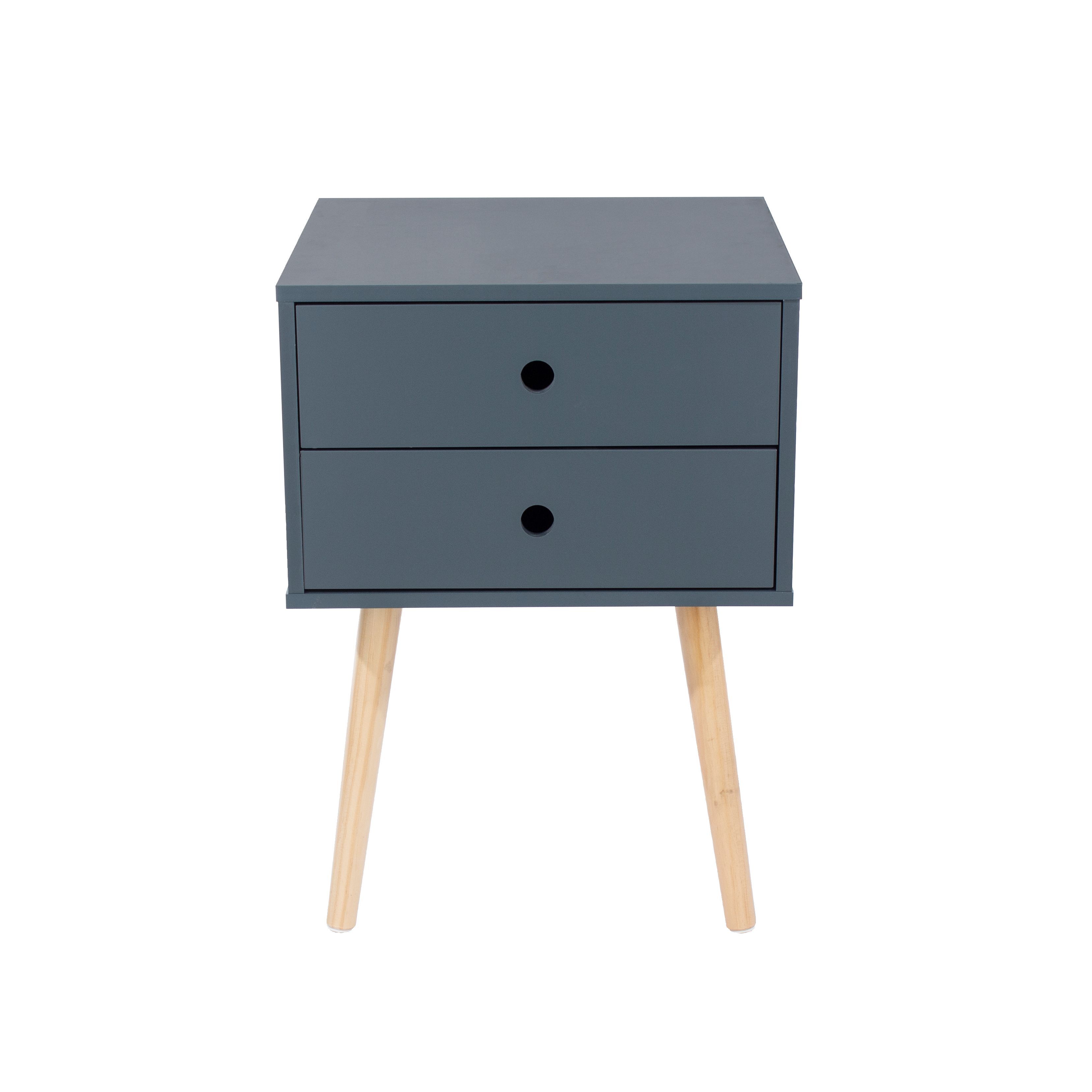 Painted Blue Scandia, 2 Drawer & Wood Legs Bedside Cabinet