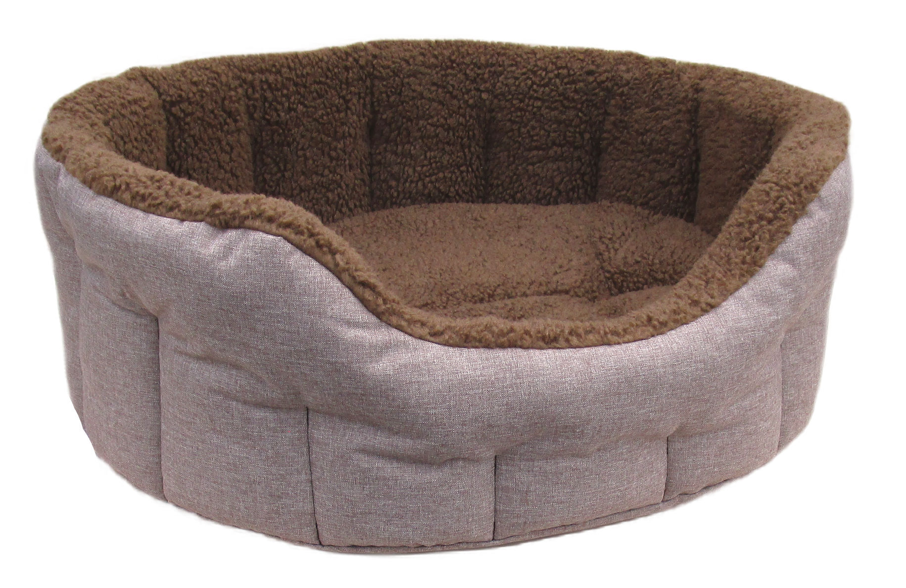 P&l Premium Oval Drop Fronted Bolster Style Heavy Duty Fleece Lined Softee Bed Light Brown/mushroom Size Medium - Internal L61cm X W51cm X H22 Cm
