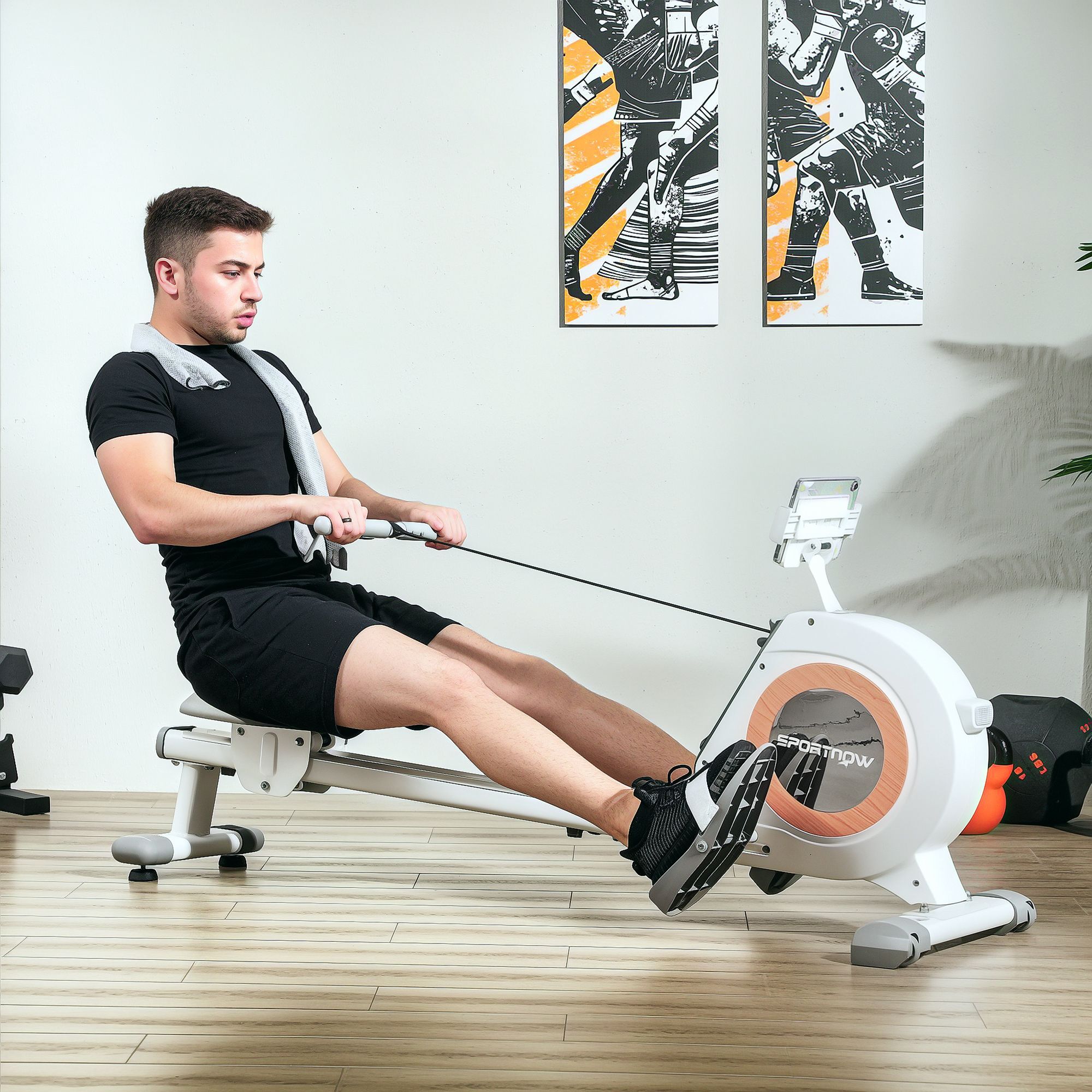 Sportnow Rowing Machine, 16-level Magnetic Rower Machine With Lcd Monitor And Phone Holder, Vertical Storage, For Home Gym Cardio Training, 150kg Weight Capacity, White