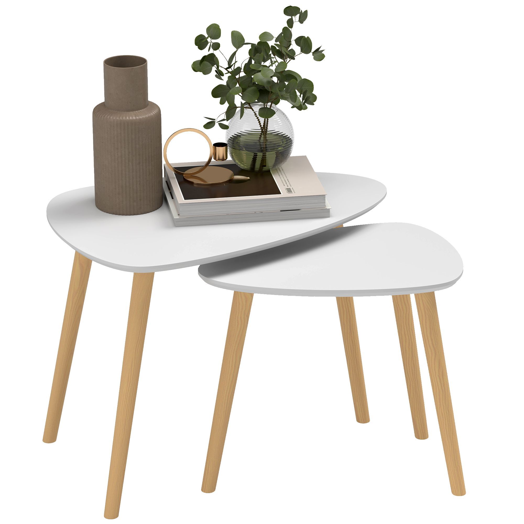Homcom Nesting Coffee Table, Set Of 2 Side Tables, Stacking End Tables With Solid Wood Legs, For Living Room Bedroom, Light Grey