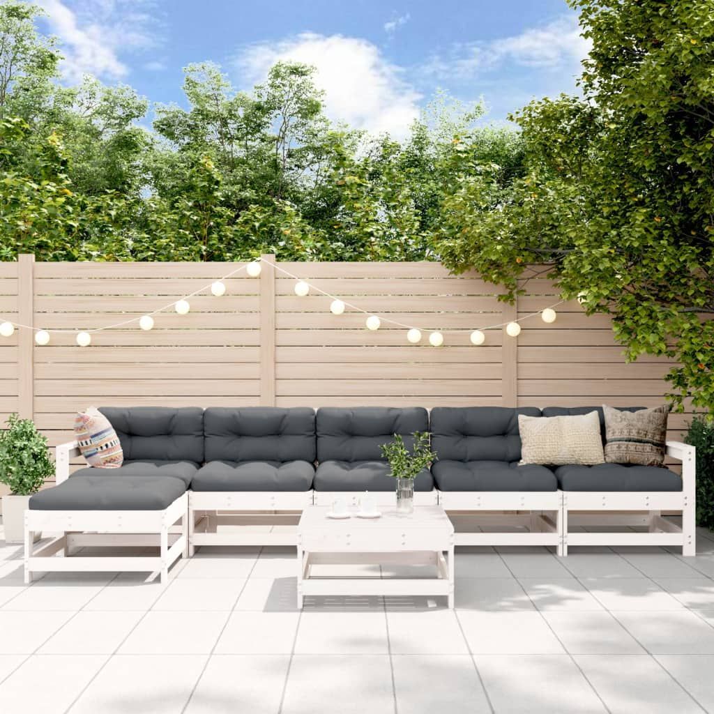 Vidaxl 7 Piece Garden Lounge Set White Solid Wood Pine