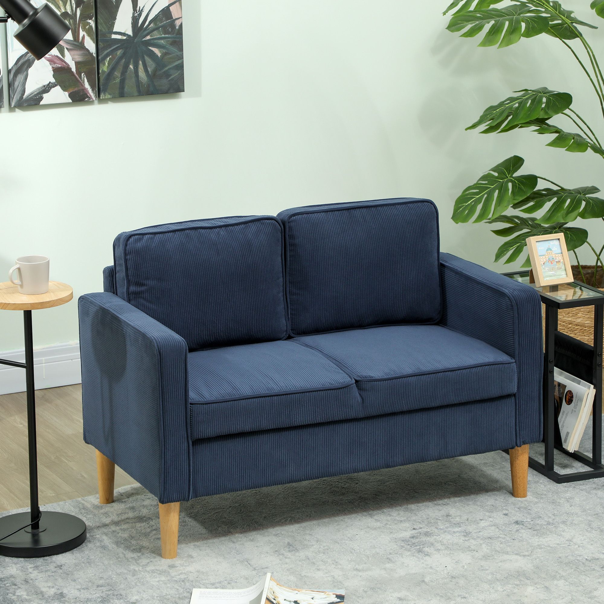 Homcom Small Two-seater Corduroy Sofa - Blue