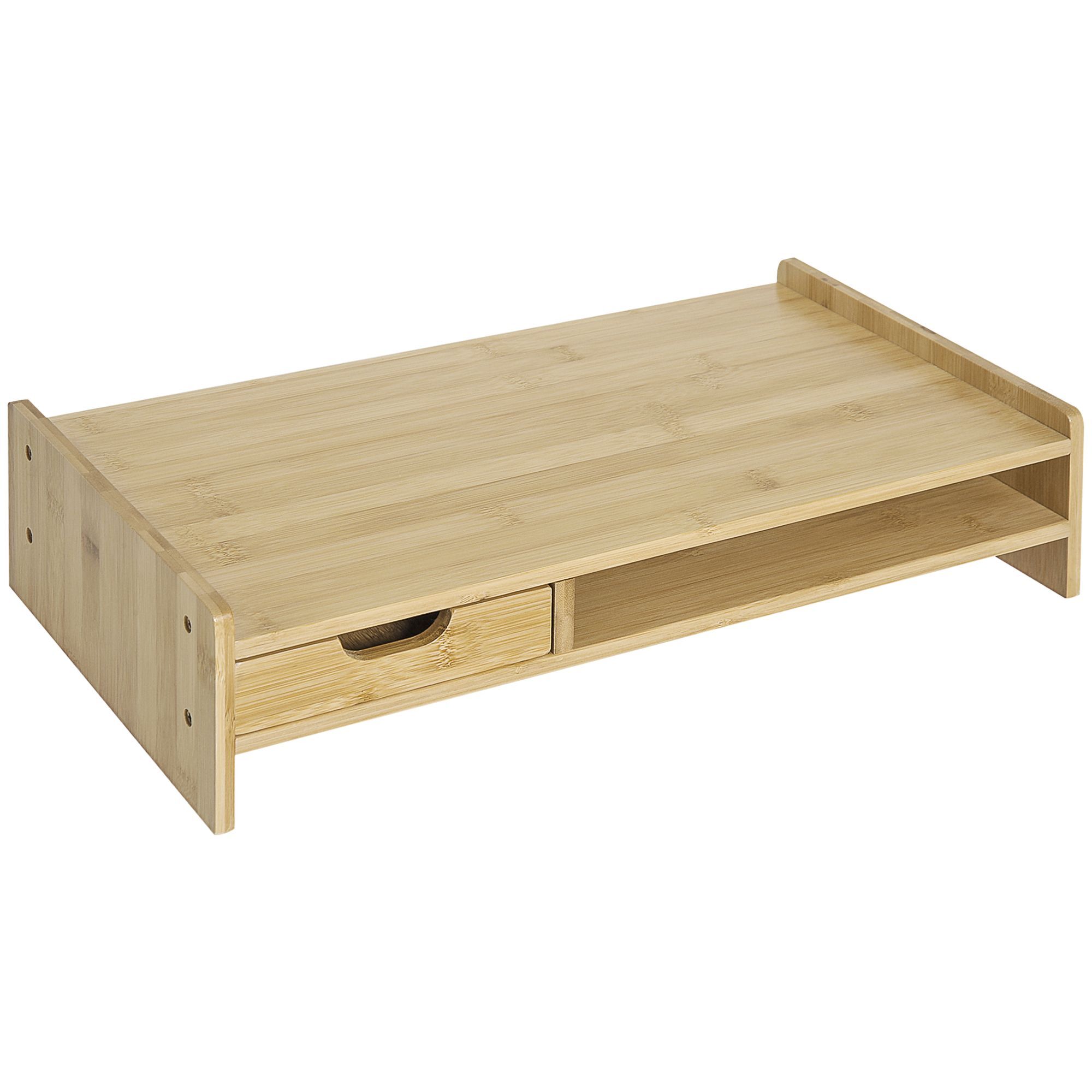 Homcom Laptop And Screen Stand Pc Plinth Stand Tv Computer Desktop Organiser W/drawer Bamboo