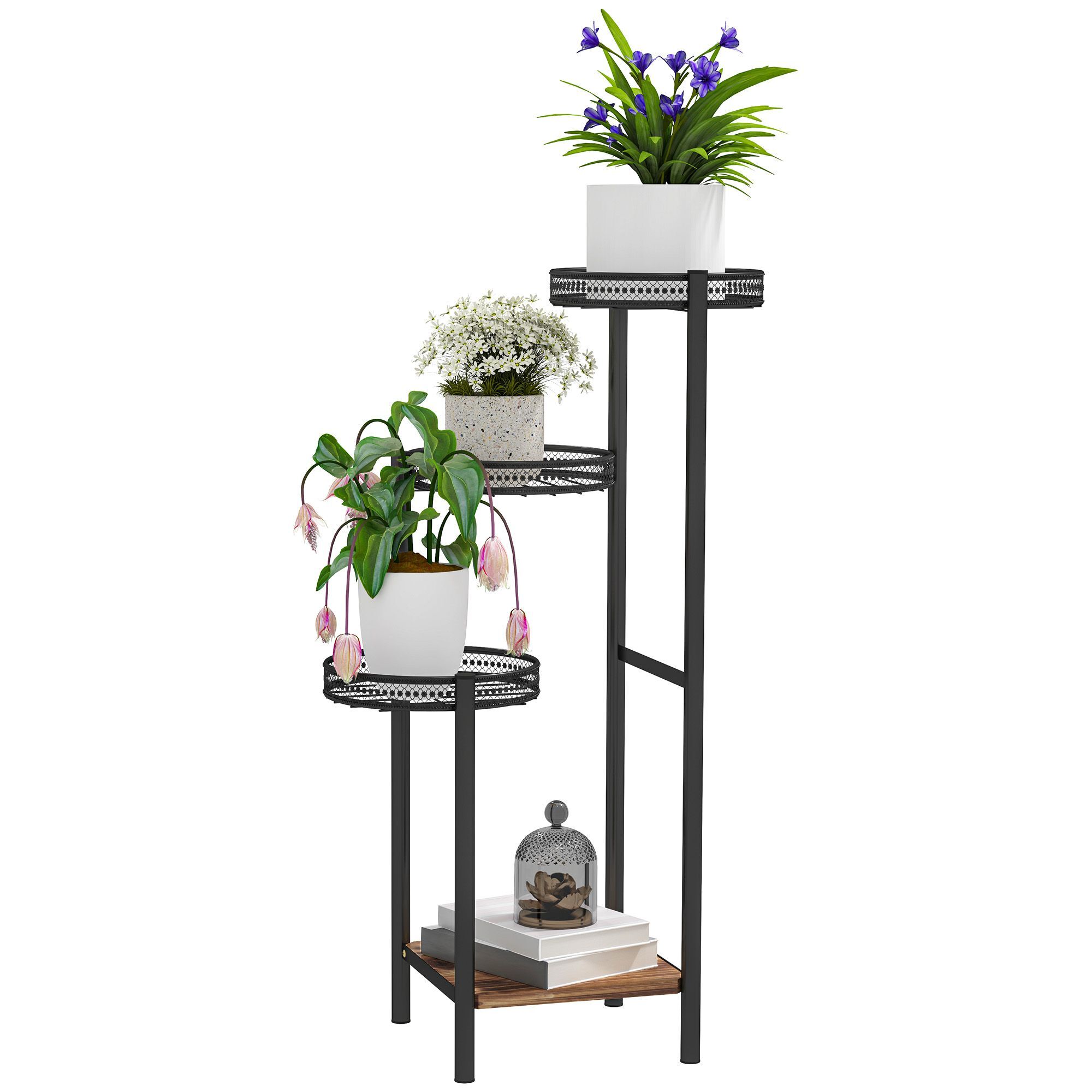 Outsunny Four-tier Steel Plant Stand - Black