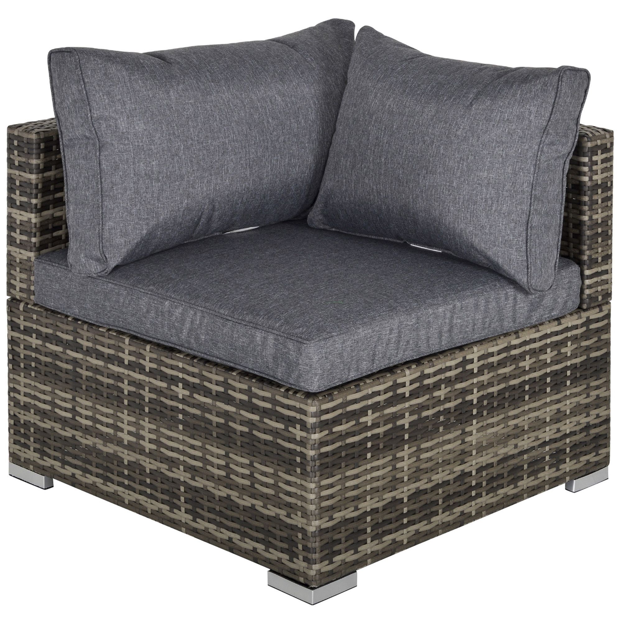 Outsunny Pe Rattan Wicker Corner Sofa Garden Furniture Single Sofa Chair W/ Cushions, Deep Grey