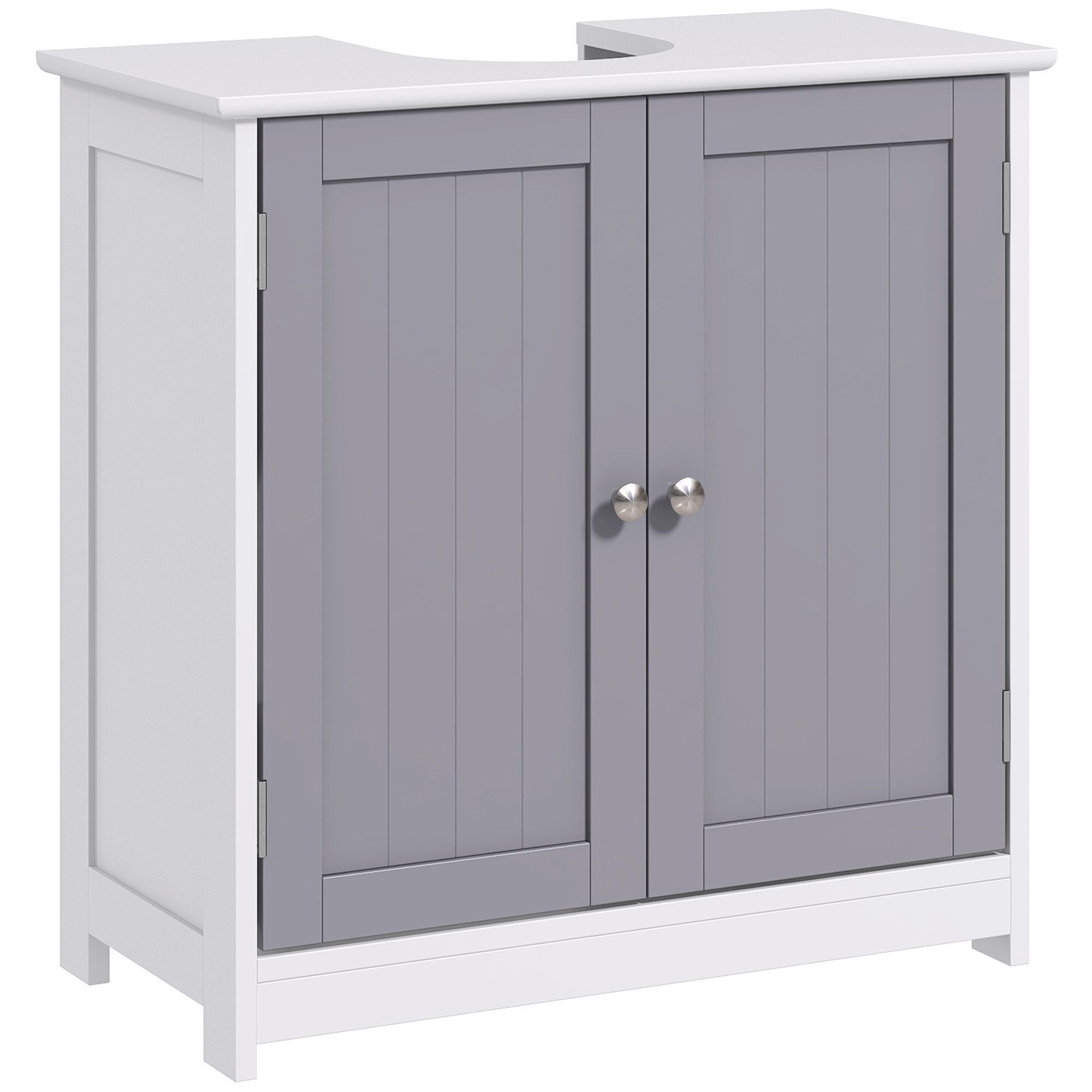 Kleankin Vanity Unit Under Sink Bathroom Storage Cabinet W/ Adjustable Shelf Handles Drain Hole Cabinet Space Saver Organizer 60x60cm - White & Grey