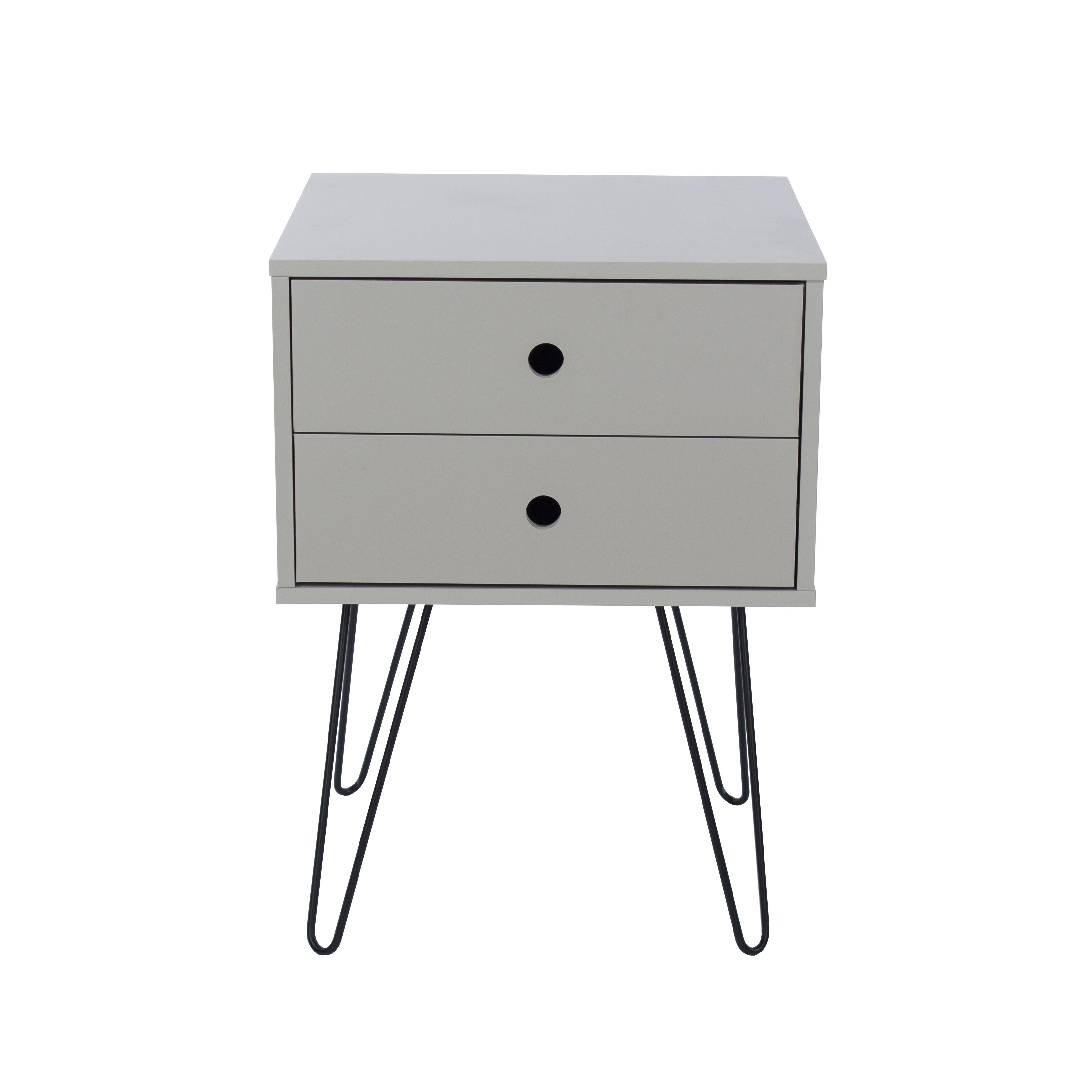 Painted Grey Telford, Metal Leg 2 Drawer Bedside Cabinet