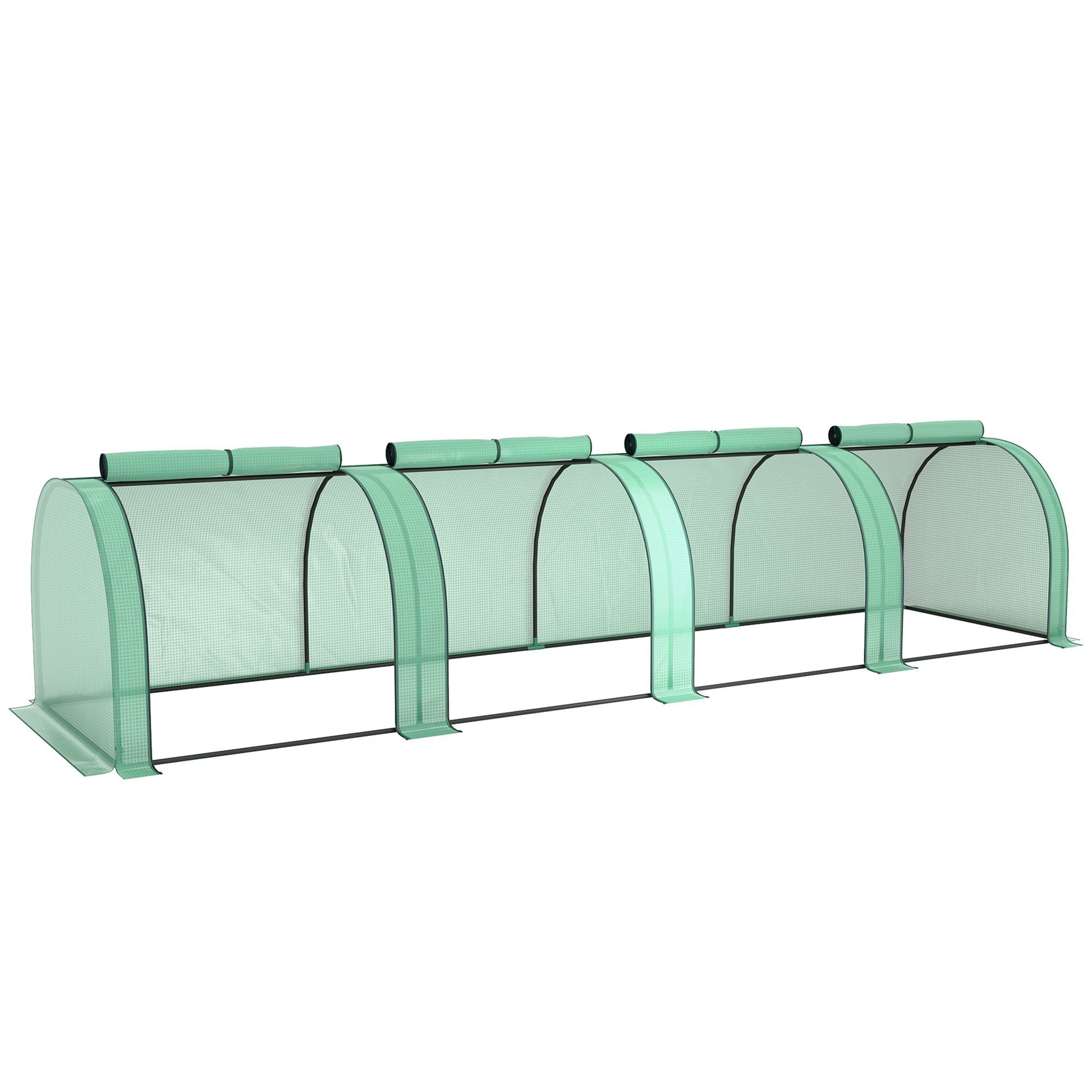 Outsunny Mini Greenhouse, Small Polytunnel Green House With Zipped Doors, Steel Frame For Garden, 395 X 100 X 80cm, Green