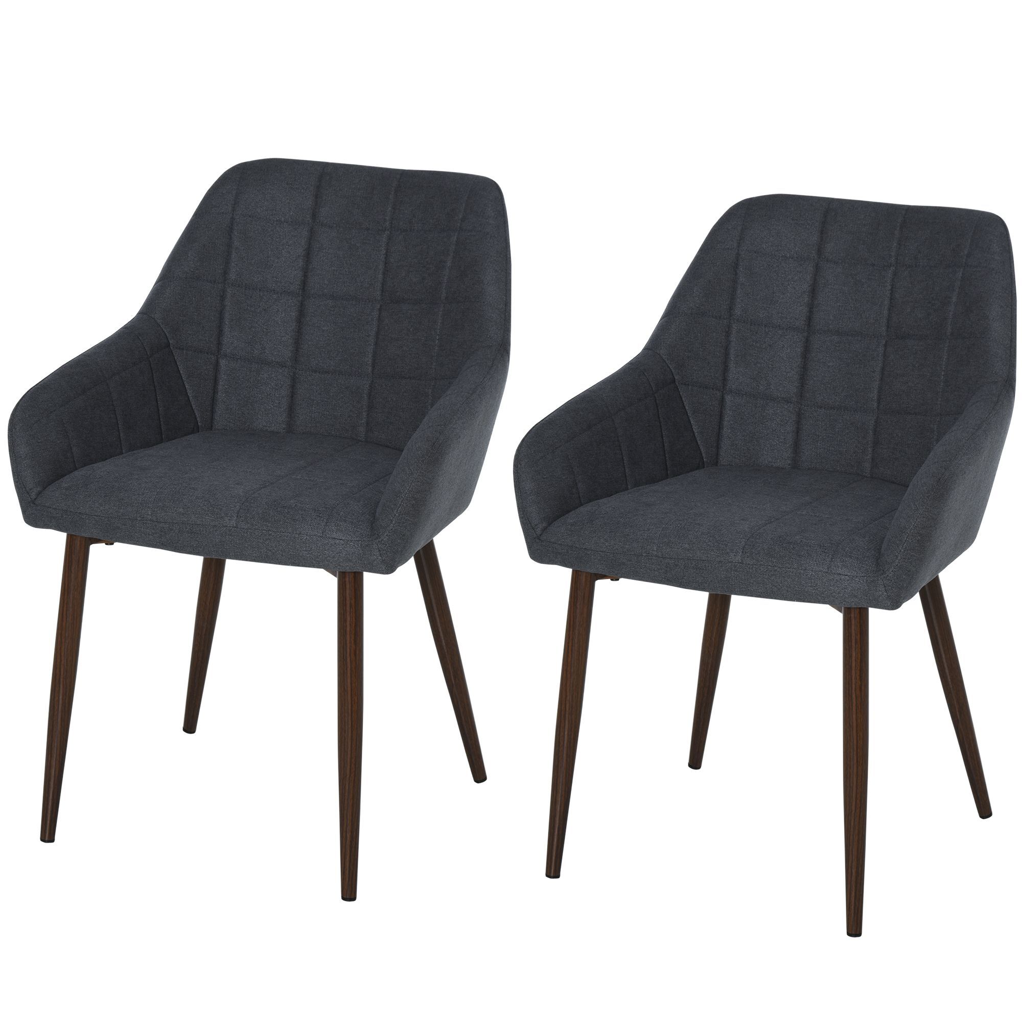 Homcom 2 Pcs Linen-touch Fabric Dining Chair W/ Cushion, Backrest, Mid Back Leisure Chair W/ Steel Leg, Sponge Padded Armchair