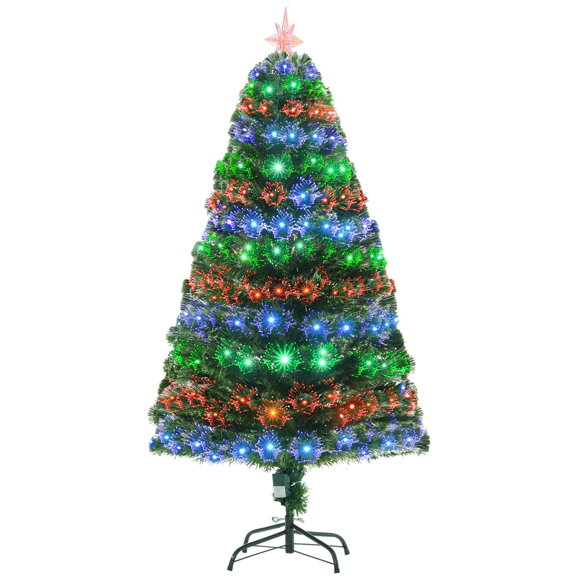 Homcom 5ft 150cm Green Fibre Optic Artificial Christmas Tree-multi