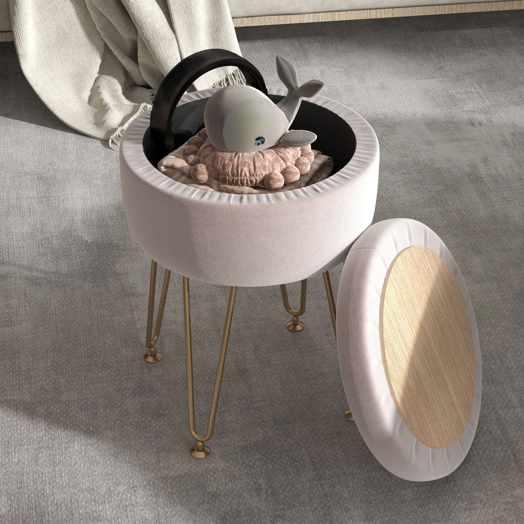 Homcom 5l Velvet-feel Storage Ottoman - Light Pink