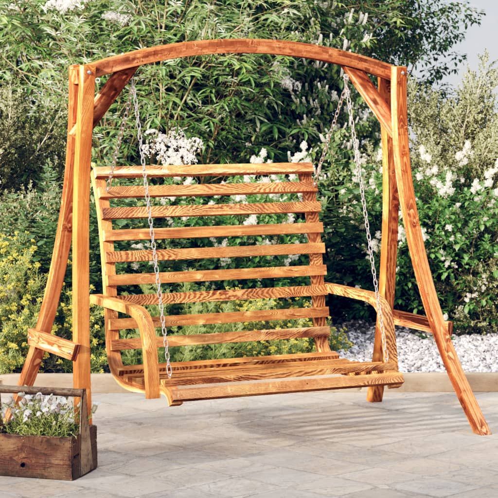 Vidaxl Swing Bench Solid Wood Spruce With Teak Finish