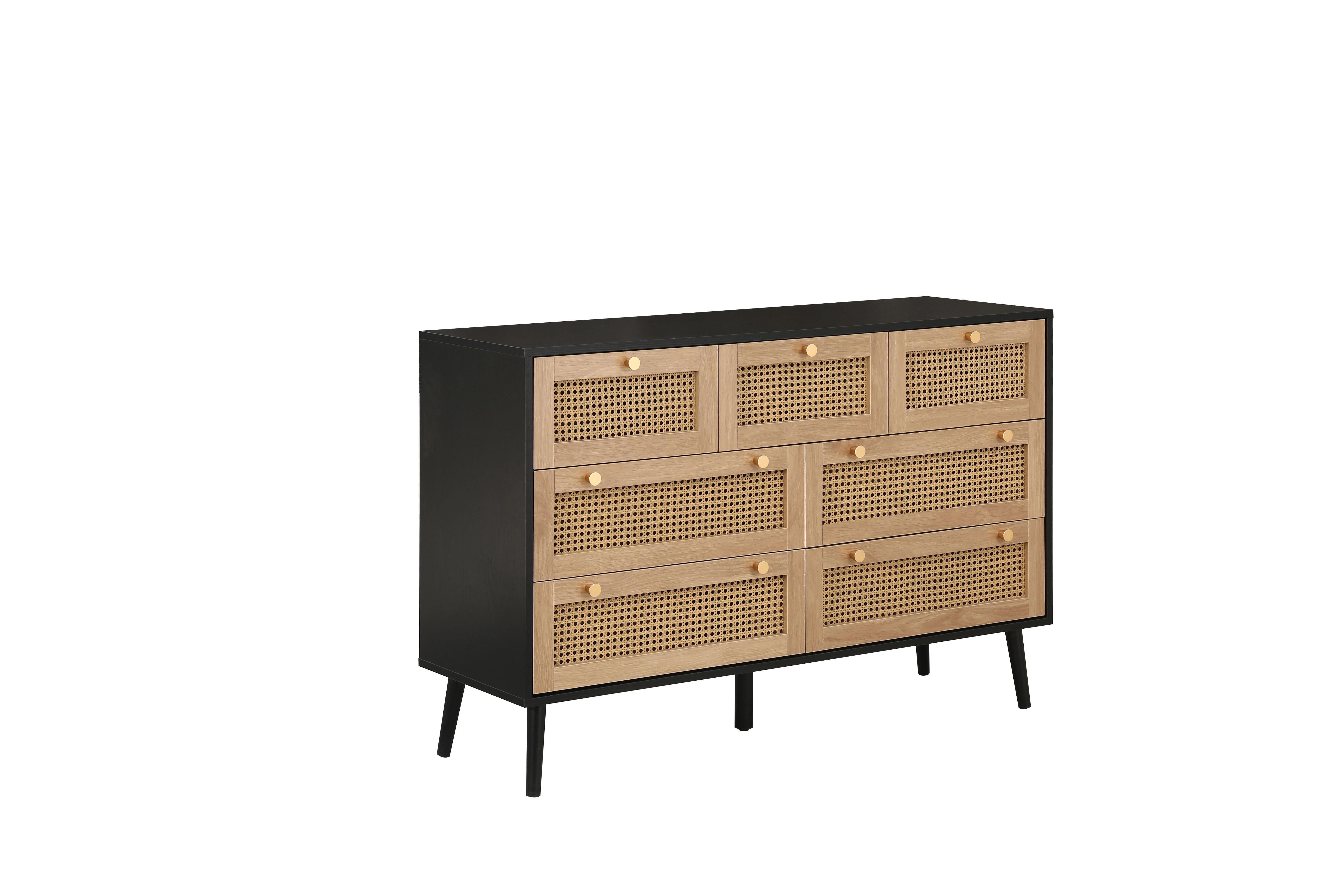 Croxley 7 Drawer Rattan Chest Black