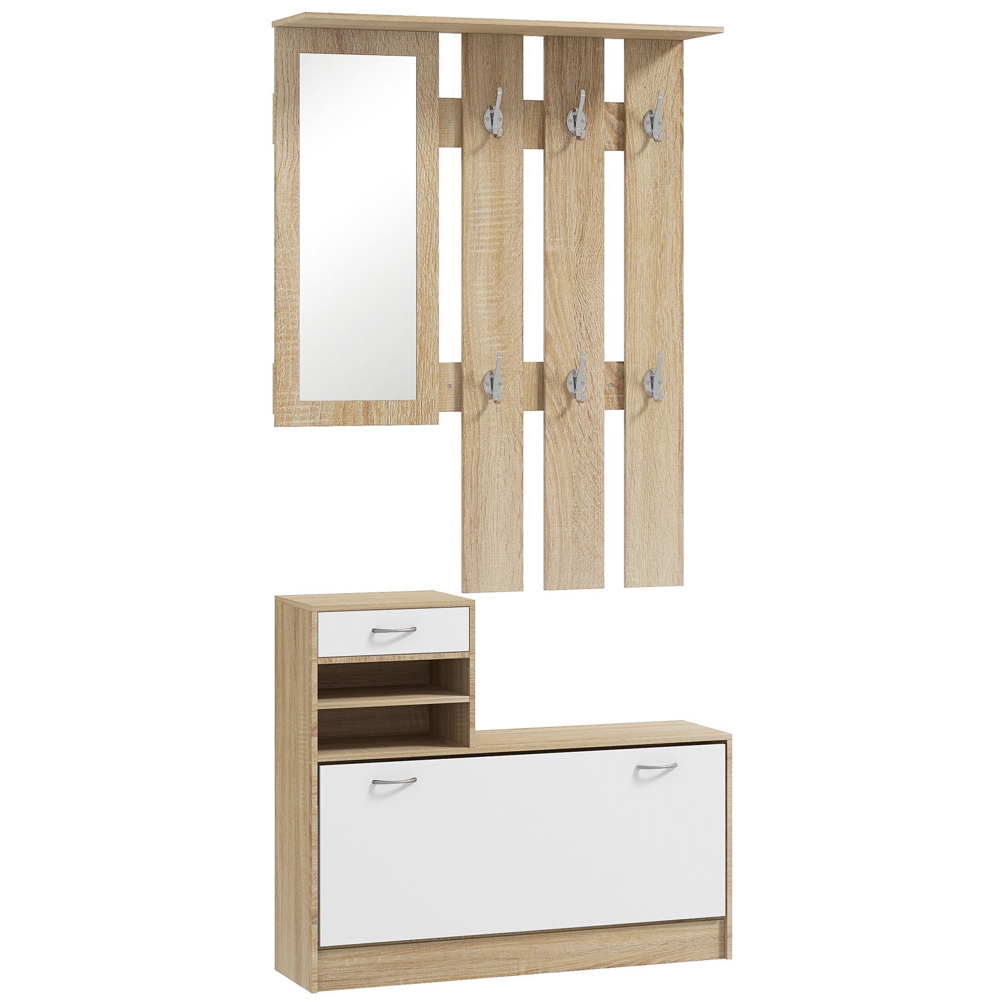 Homcom Three-in-one Hallway Storage Set - Natural Wood Finish/white