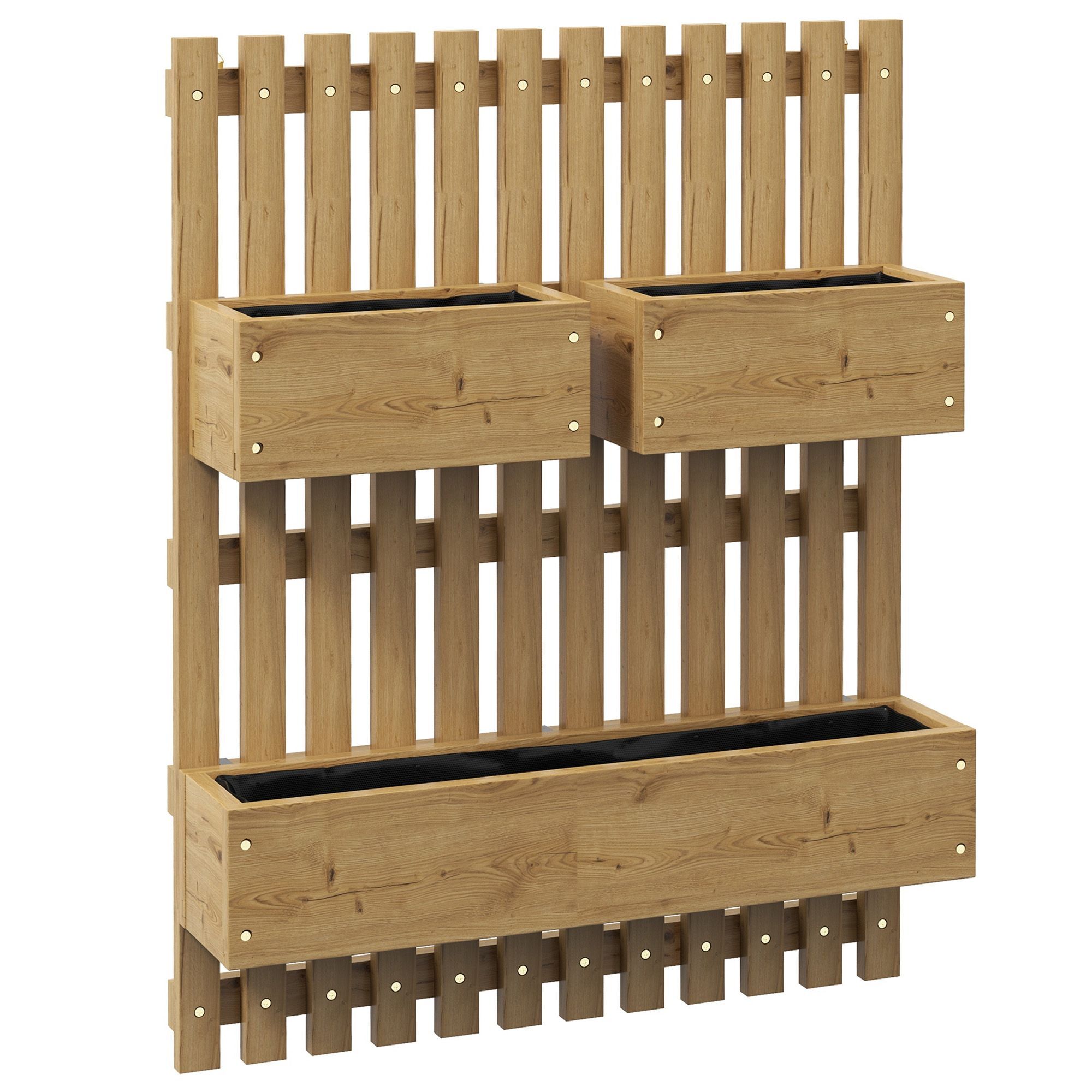 Outsunny Wall-mounted Wooden Garden Planters With Trellis, Drainage Holes And 3 Planter Boxes For Patio, Carbonised