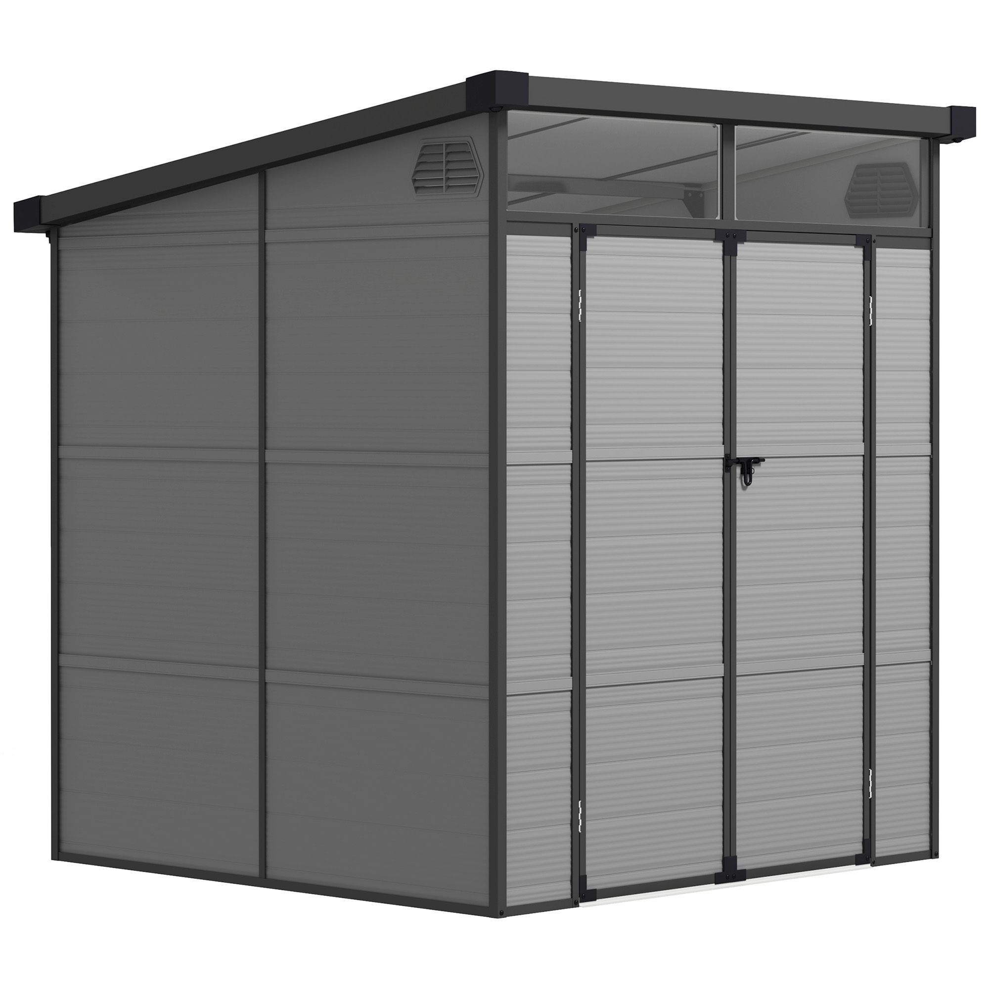 Outsunny 6 X 6ft Outdoor Storage Shed, Plastic Garden Shed With Windows And Air Vents, Outdoor Resin Tool Shed With Latch Doors For Garden, Deck, Light Grey