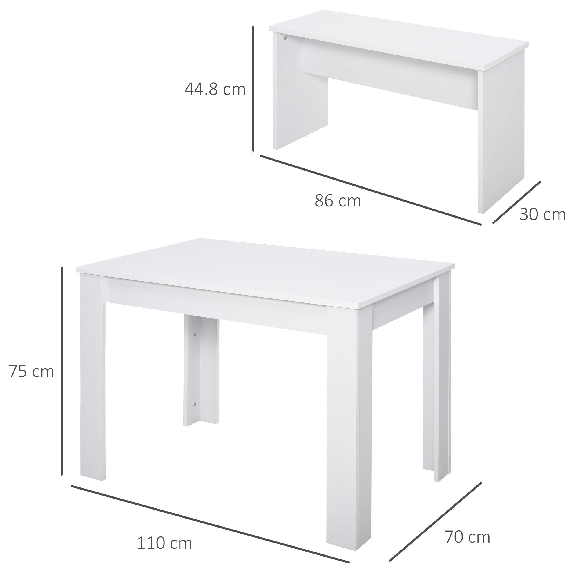 Homcom Kitchen Dining Table And 2 Benches Set, Table And Chairs Set For Limited Space, White