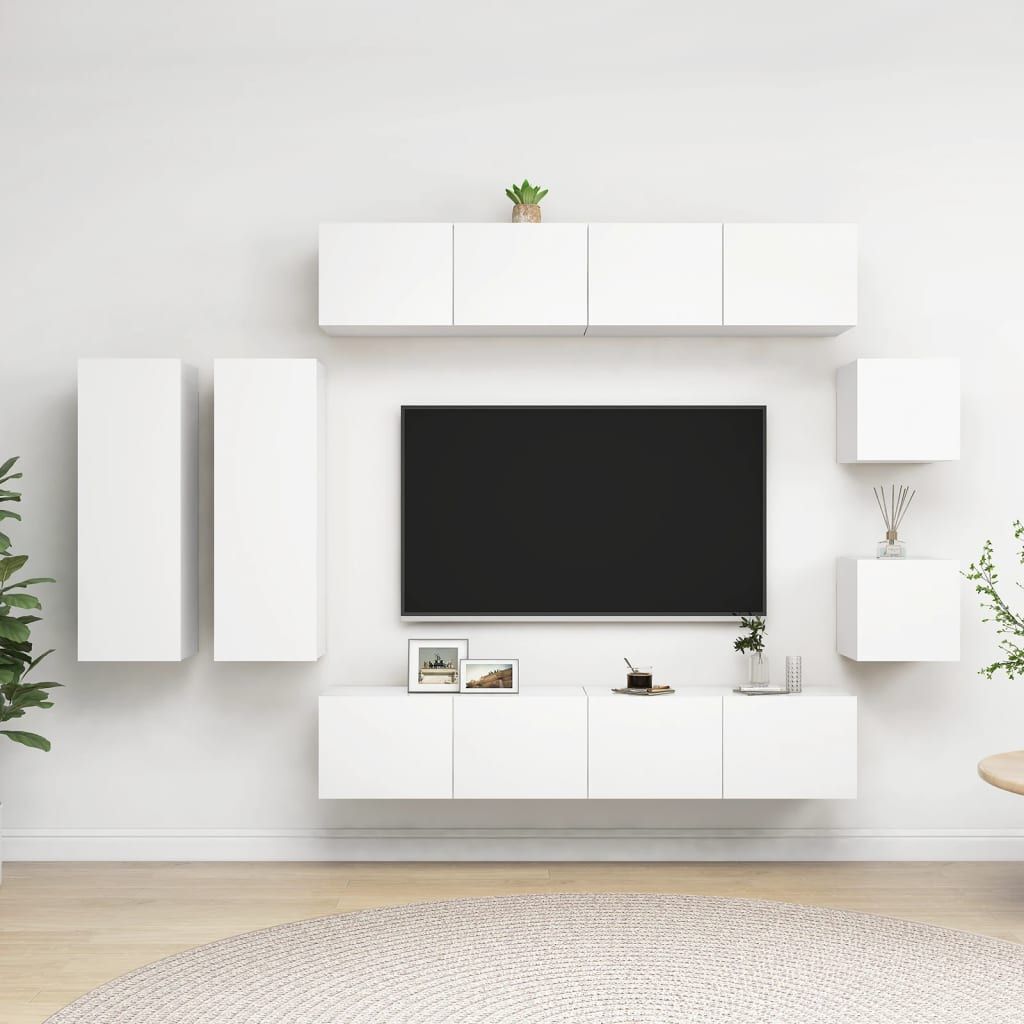 Vidaxl 8 Piece Tv Cabinet Set White Engineered Wood