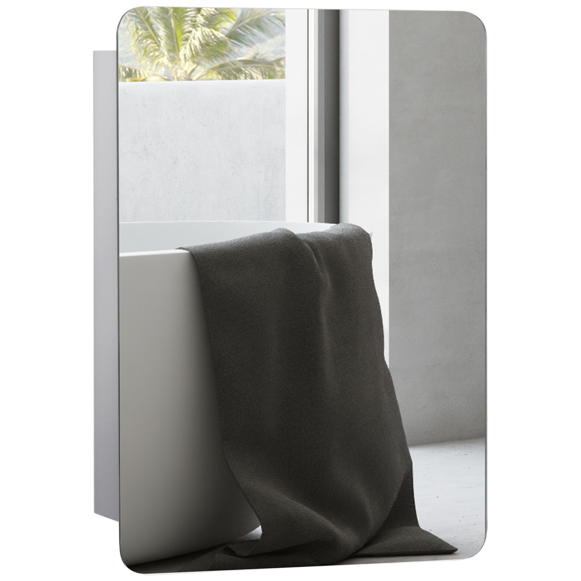 Kleankin On-wall Mounted Bathroom Storage Cabinet W/sliding Mirror Door 3 Shelves Stainless Steel Frame