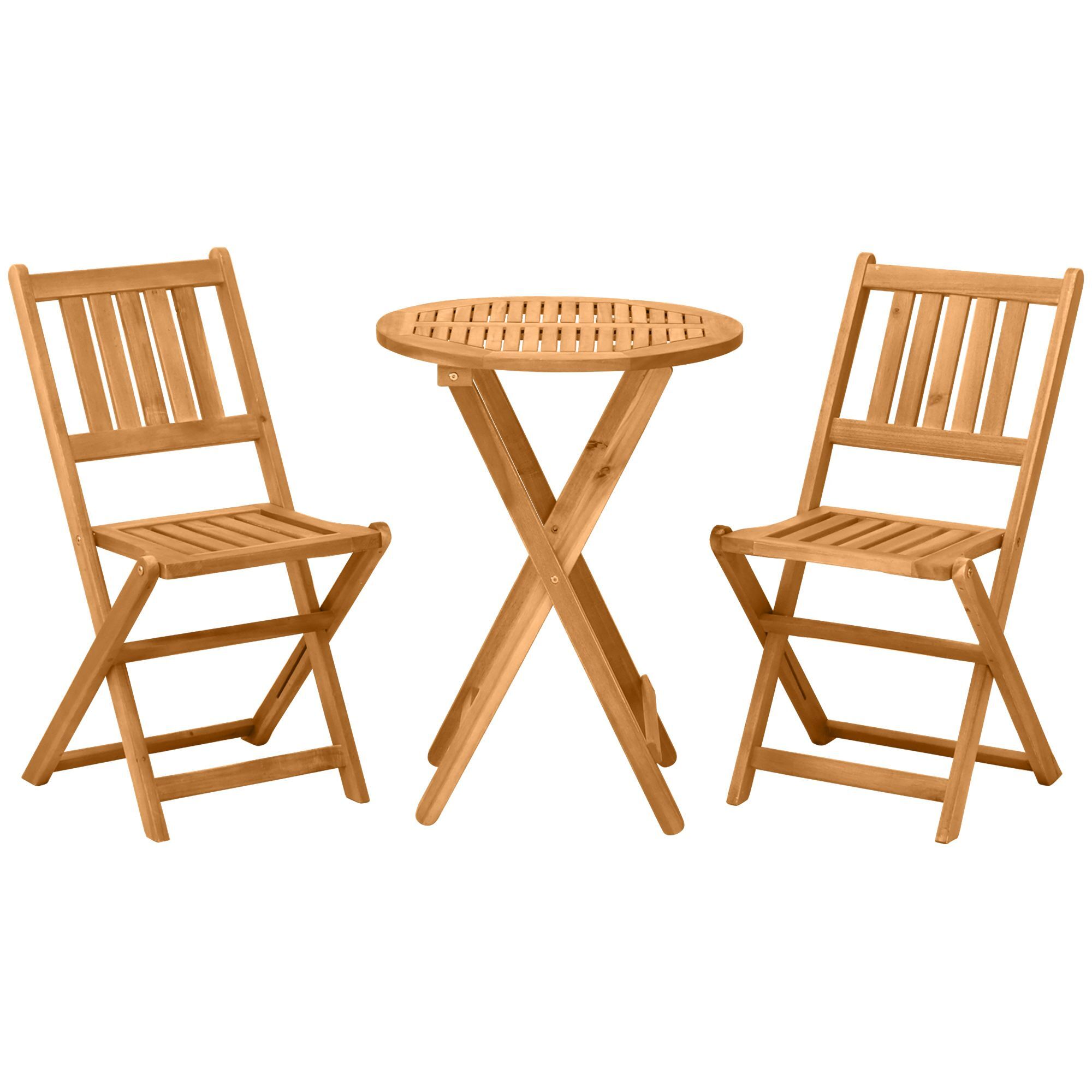 Outsunny 3 Piece Folding Bistro Set, Wooden Garden Table And Chairs, Teak