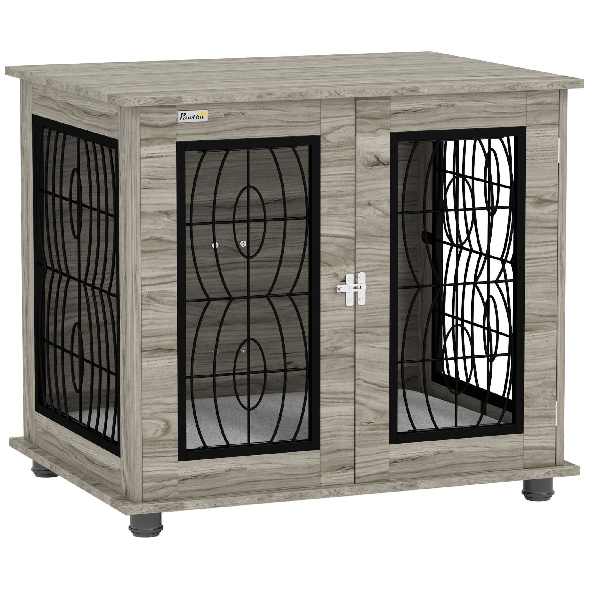 Pawhut 29.5" Indoor Dog Crate Furniture End Table With Soft Washable Cushion, Lockable Front Door, For Medium Dogs