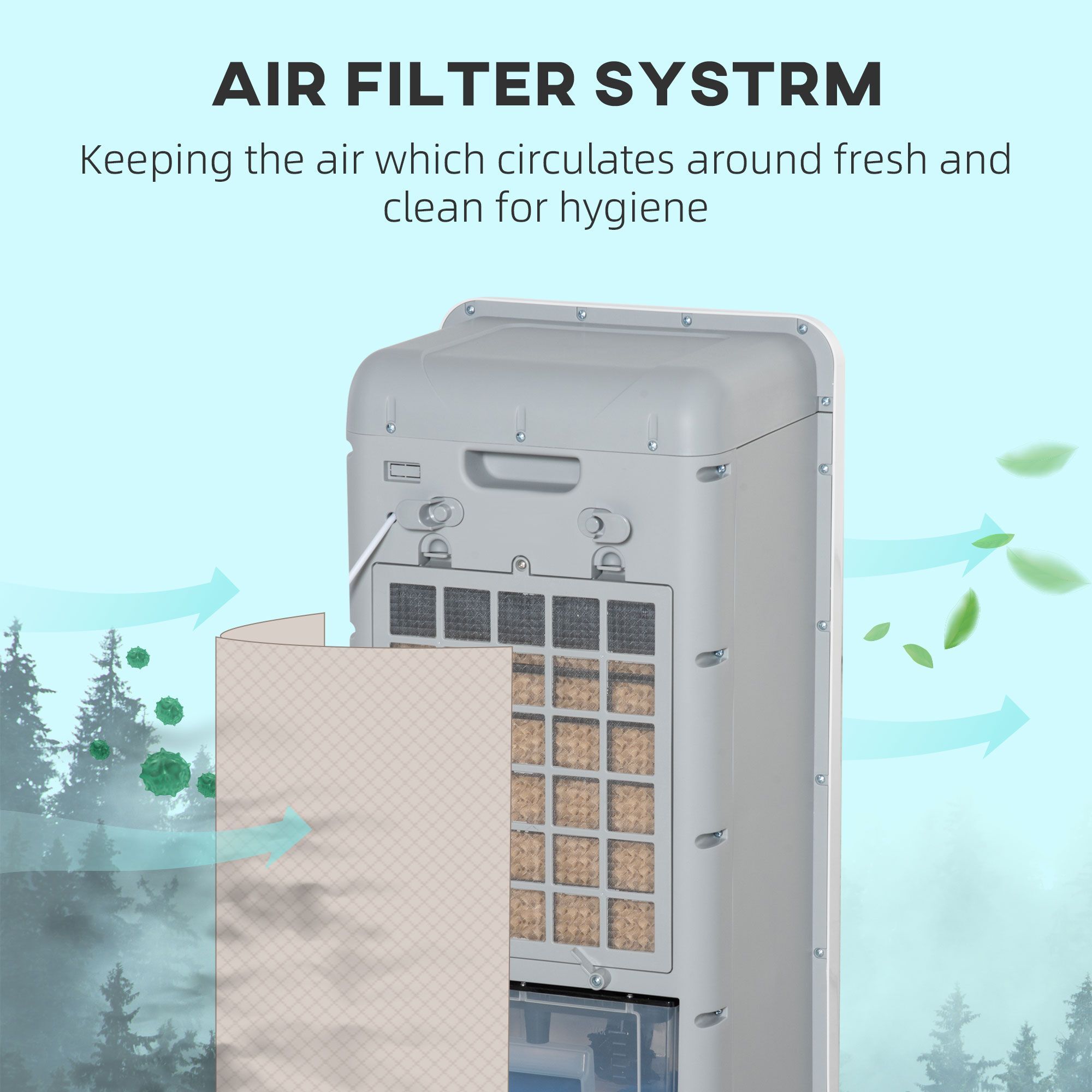 32" Mobile Air Cooler, Evaporative Anion Ice Cooling Fan Water Conditioner Humidifier