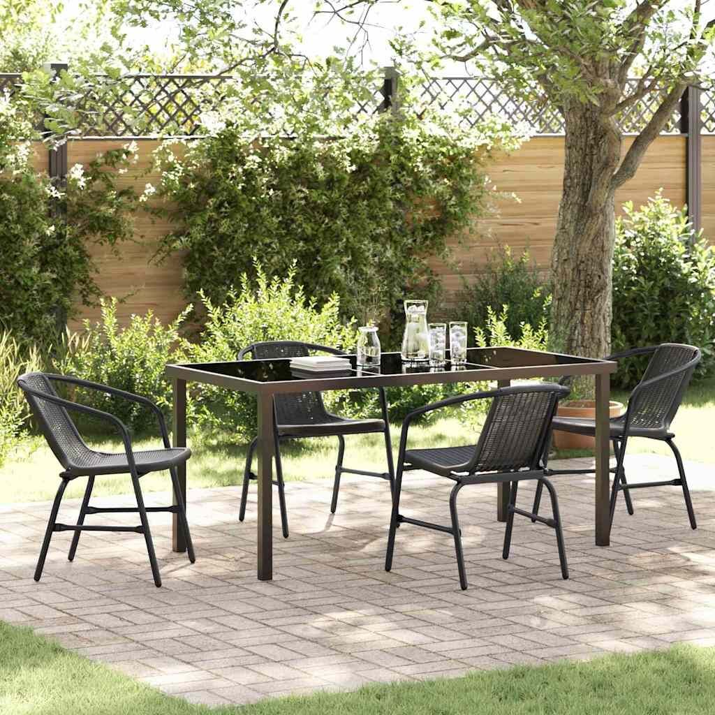 Vidaxl 5 Piece Garden Dining Set Black Poly Rattan