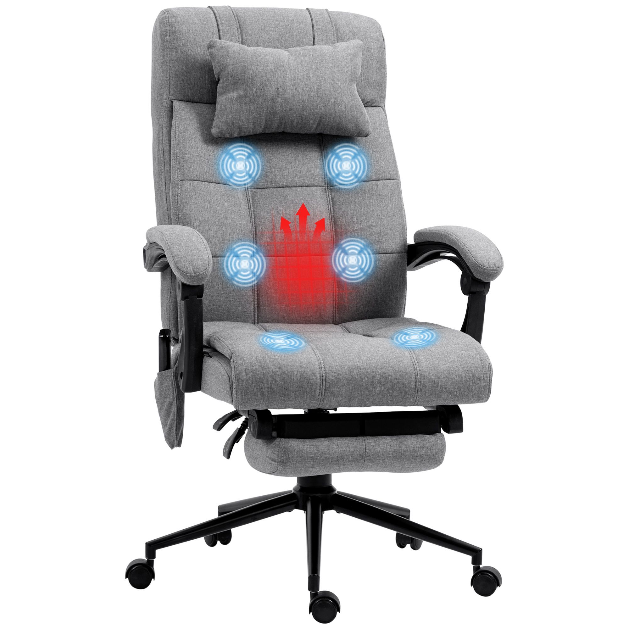 Vinsetto Vibration Massage Office Chair with Heat, Lumbar Pillow, Footrest, Microfibre Comfy Computer Chair, Gray