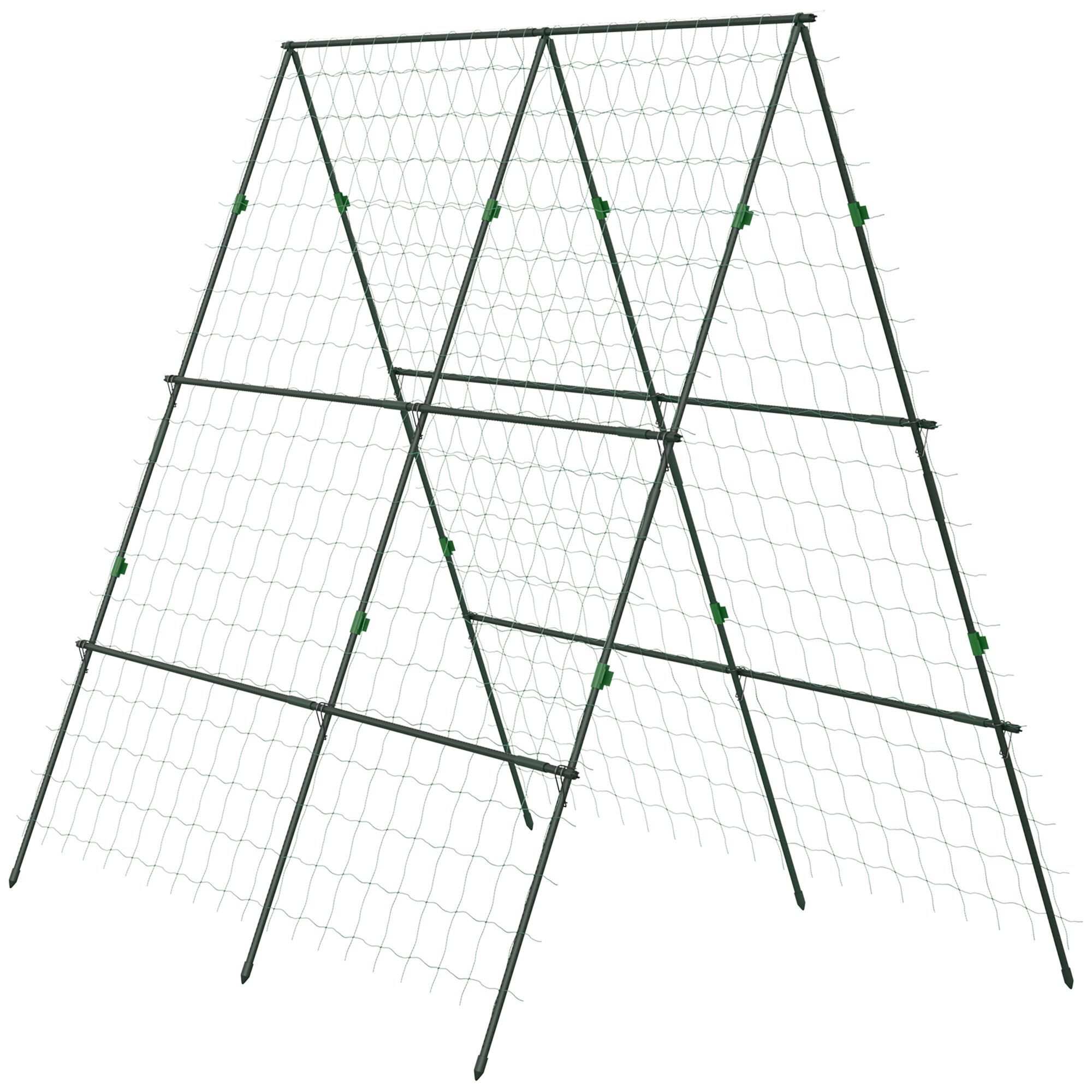 Outsunny Garden Cucumber Trellis For Climbing Plants, A-frame Trellis Plant Support With Climbing Net, Diy Adjustable Cucumber Support Frame For Raised Bed, Vegetables, Flowers, Fruit, Green