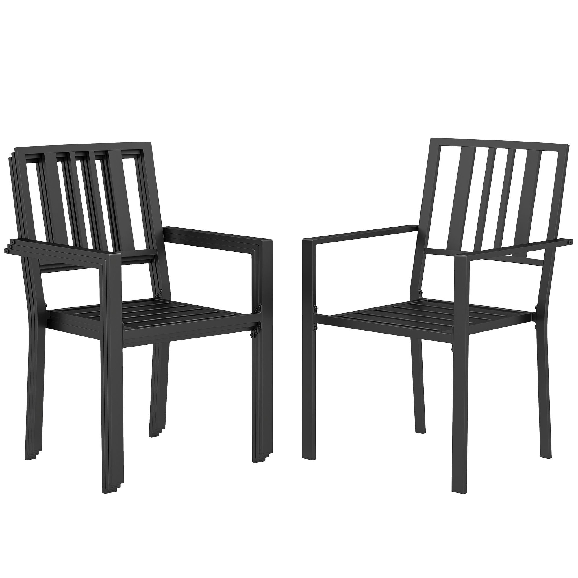 Outsunny 4 Pcs Patio Dining Chairs With Metal Slatted Design, Black