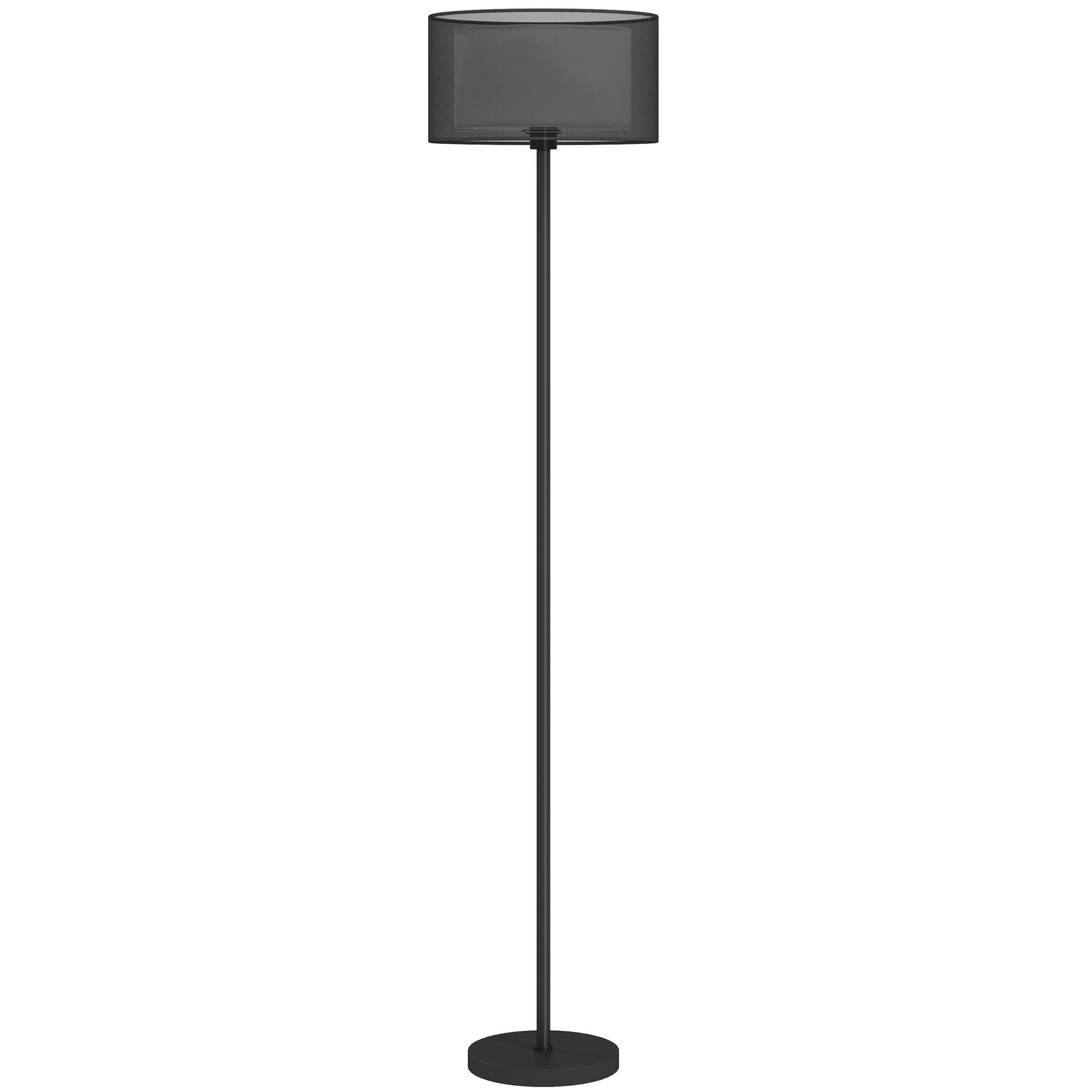 Homcom Floor Lamp For Living Room, Modern Standing Lamp With Double Layer Shade & Foot Switch, Minimalist Tall Pole Lampshade For Bedroom, Office, Black