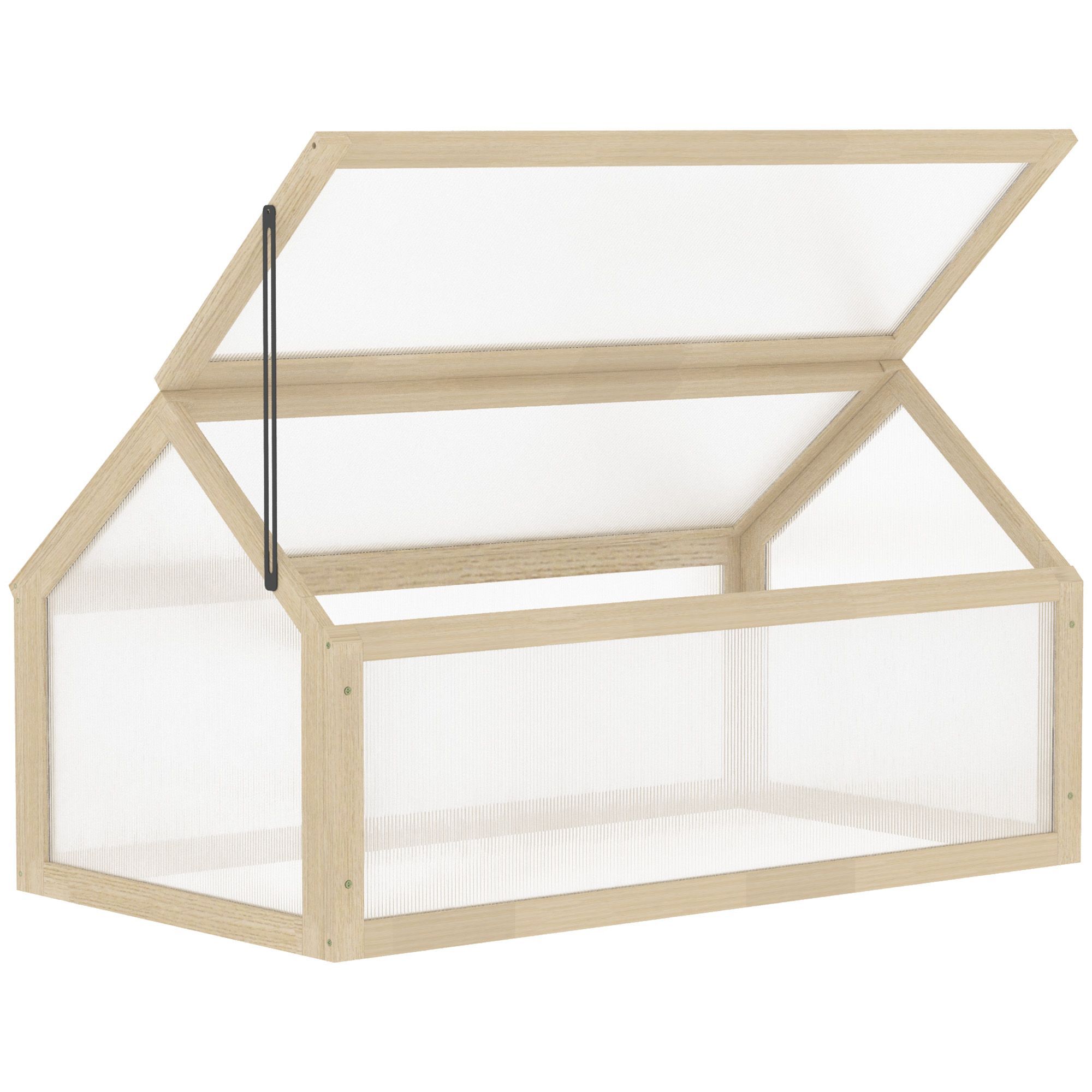 Outsunny Wooden Cold Frame Greenhouse Garden Polycarbonate Grow House With Openable Top For Flowers, Vegetables, Plants, 90 X 52 X 50cm, Natural