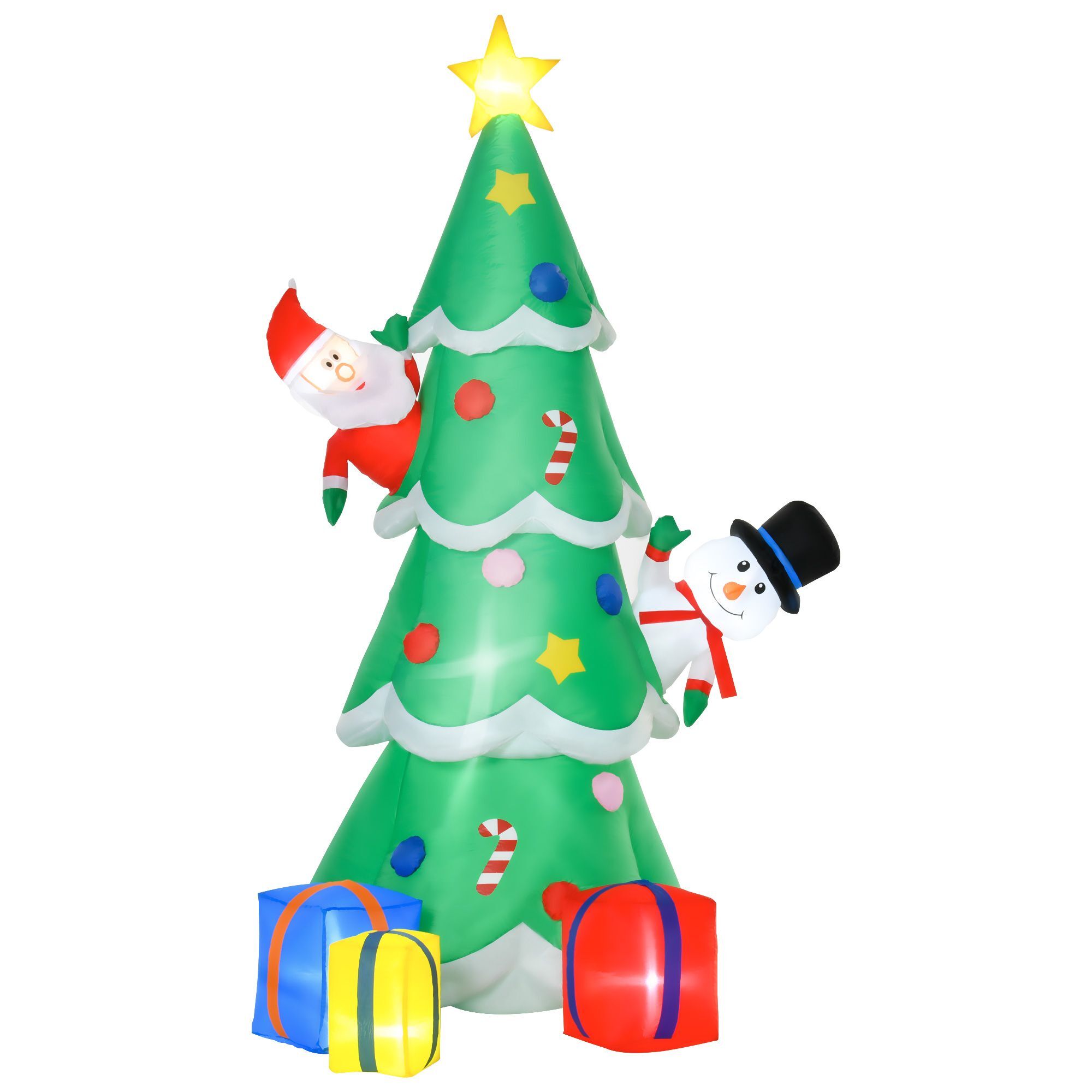 Homcom 7ft Tall Christmas Inflatable Tree Led Lighted With Santa Claus Snowman And Gift Box For Home Indoor Outdoor Garden Lawn Decoration Party Prop