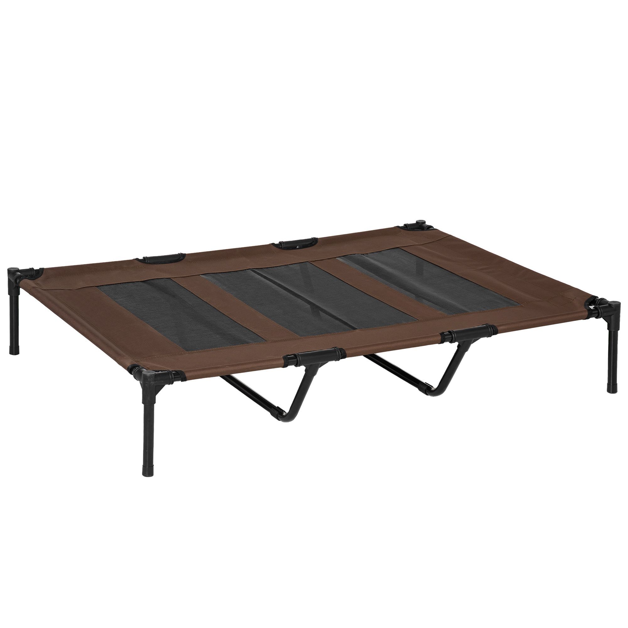 Pawhut Cooling Elevated Dog Bed Portable Raised Pet Cot With Breathable Mesh, No-slip Rubber Feet For Indoor & Outdoor Use, Brown