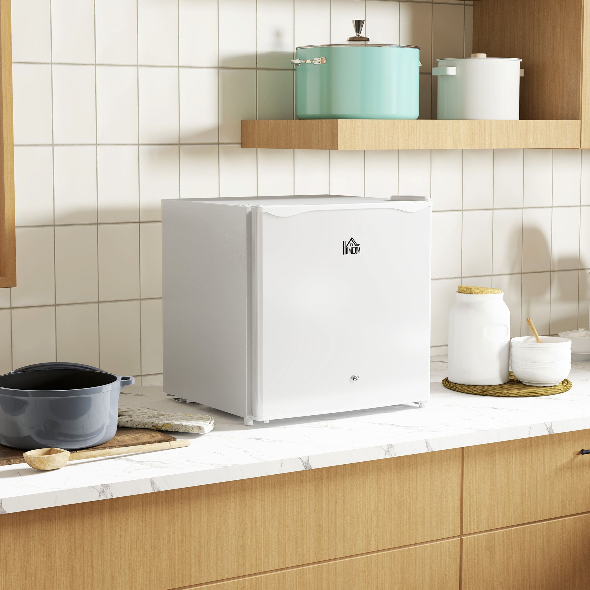 Homcom 46 Litre Lockable Countertop Fridge - Cream White