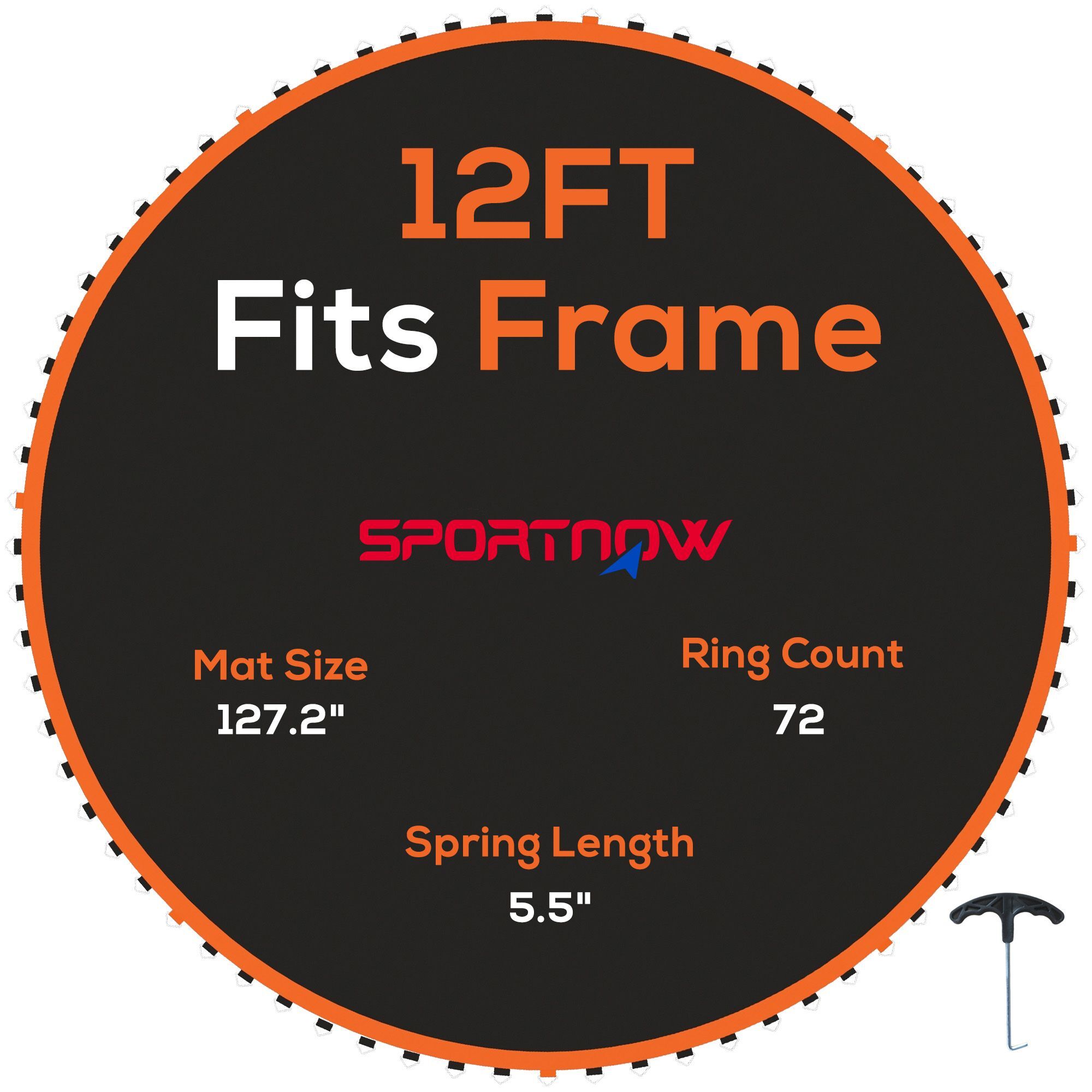 Sportnow Replacement Trampoline Mat With Spring Pull Tool, 72 V-hooks, For 12ft Trampoline Using 14cm Springs, Orange
