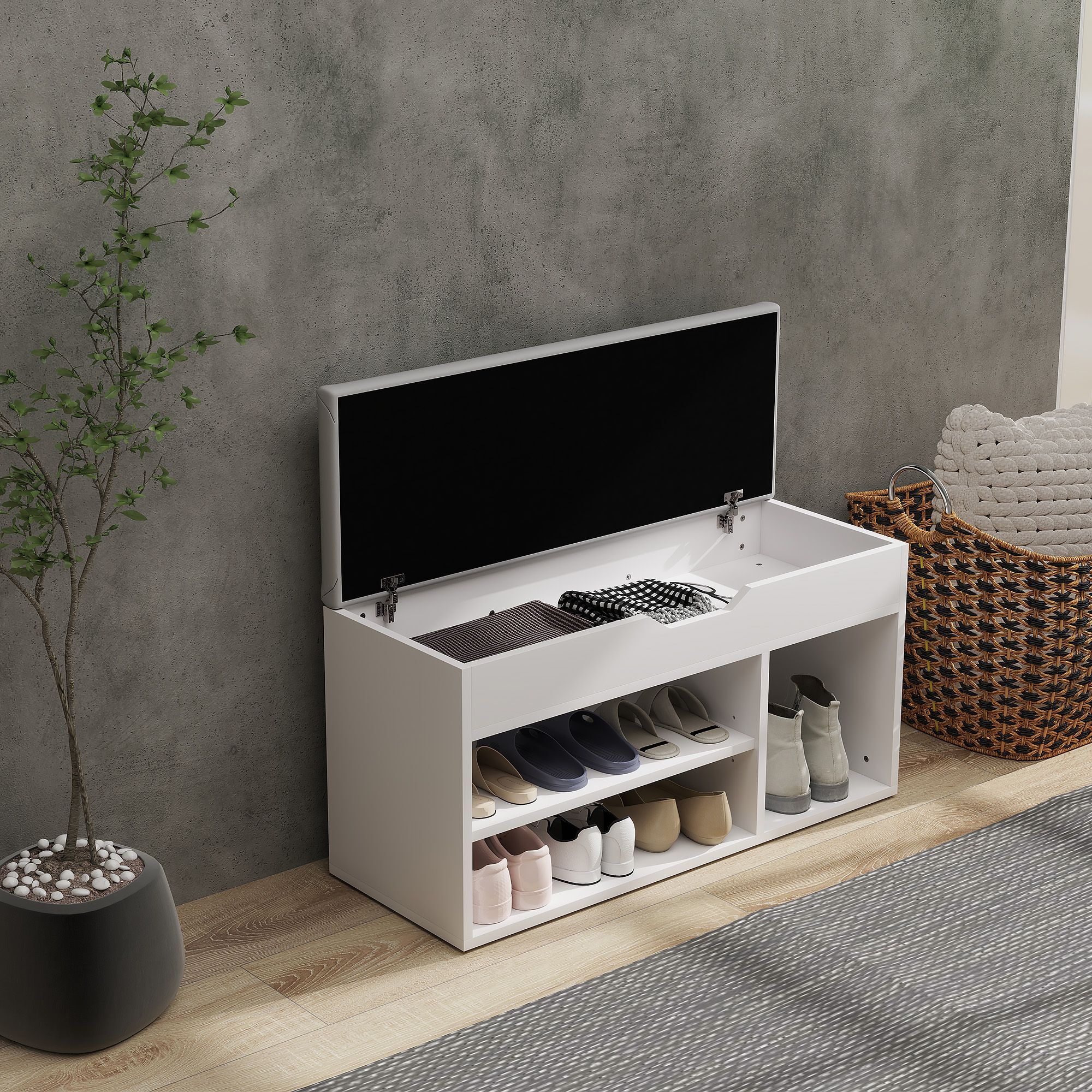 Homcom Shoes Cabinet Bench Hidden Storage Padded Seat Organiser Footwear Rack Hallway Cream White