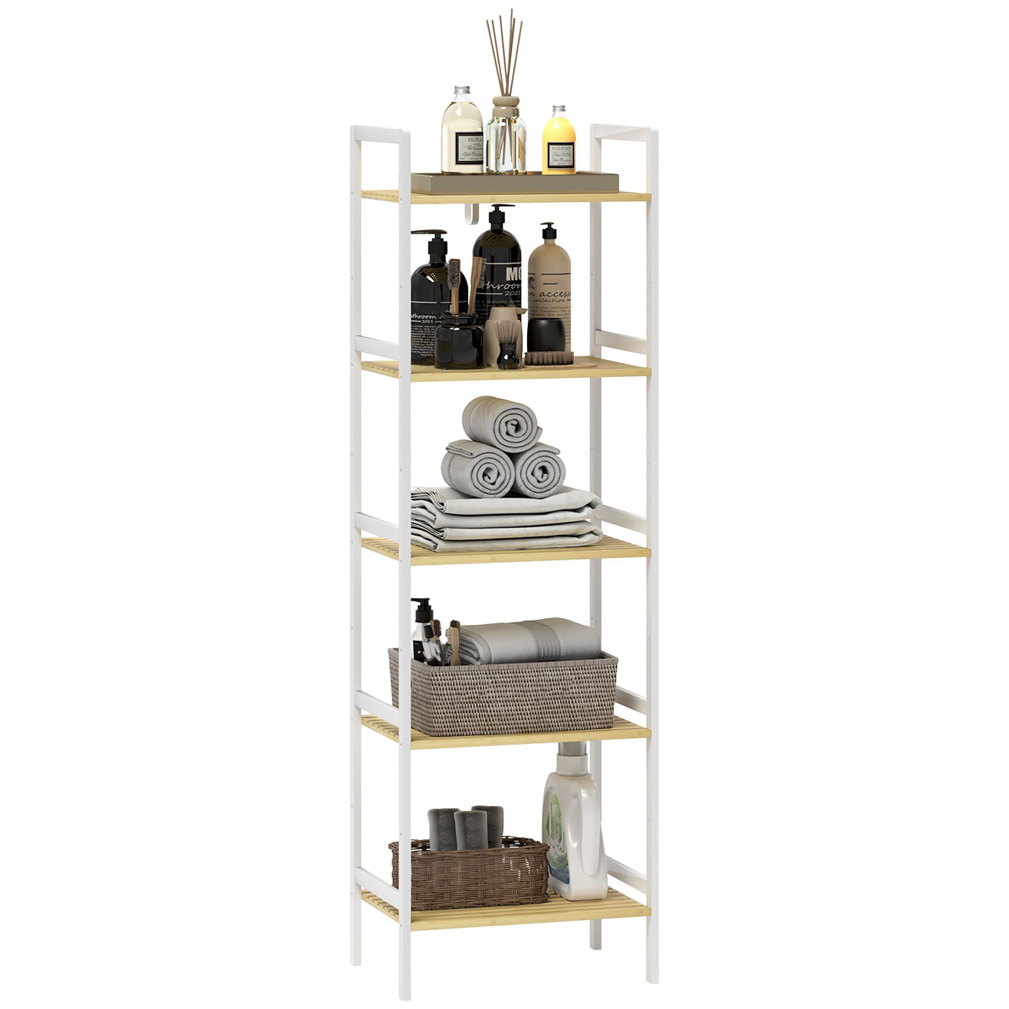 Homcom Five-tier Bamboo Adjustable Shelf Storage Unit