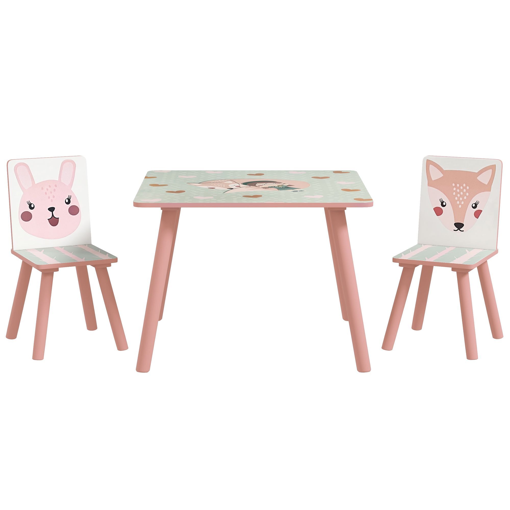 Zonekiz Kids And Table Chairs, Children Desk With Two Chairs, Toddler Furniture Set, For Ages 3-6 Years - Pink